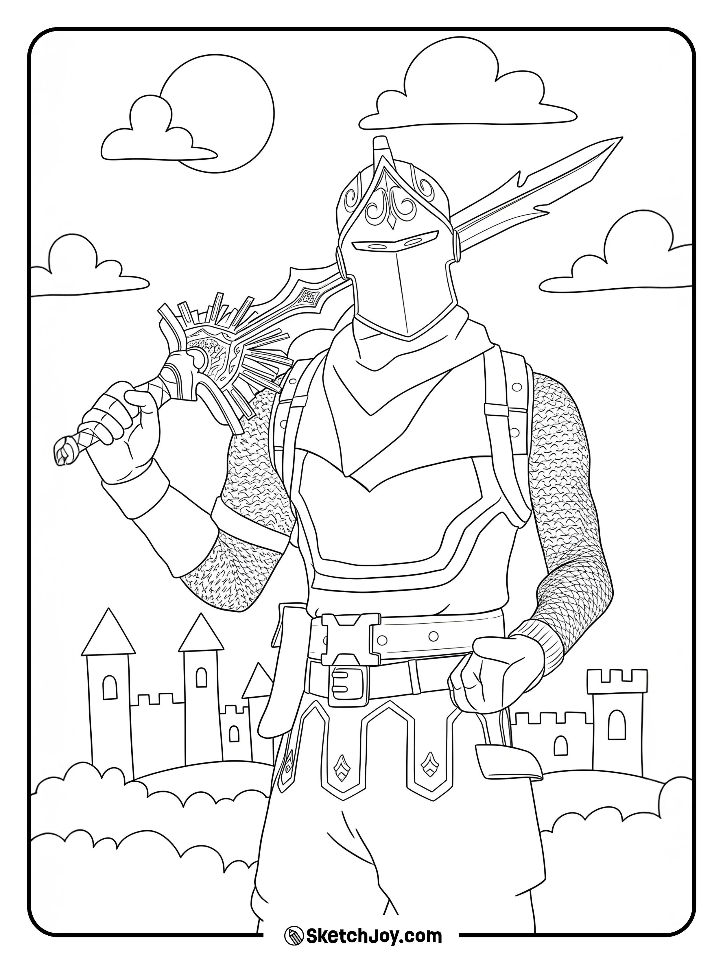 The Black Knight stands strong with his sword resting on his shoulder