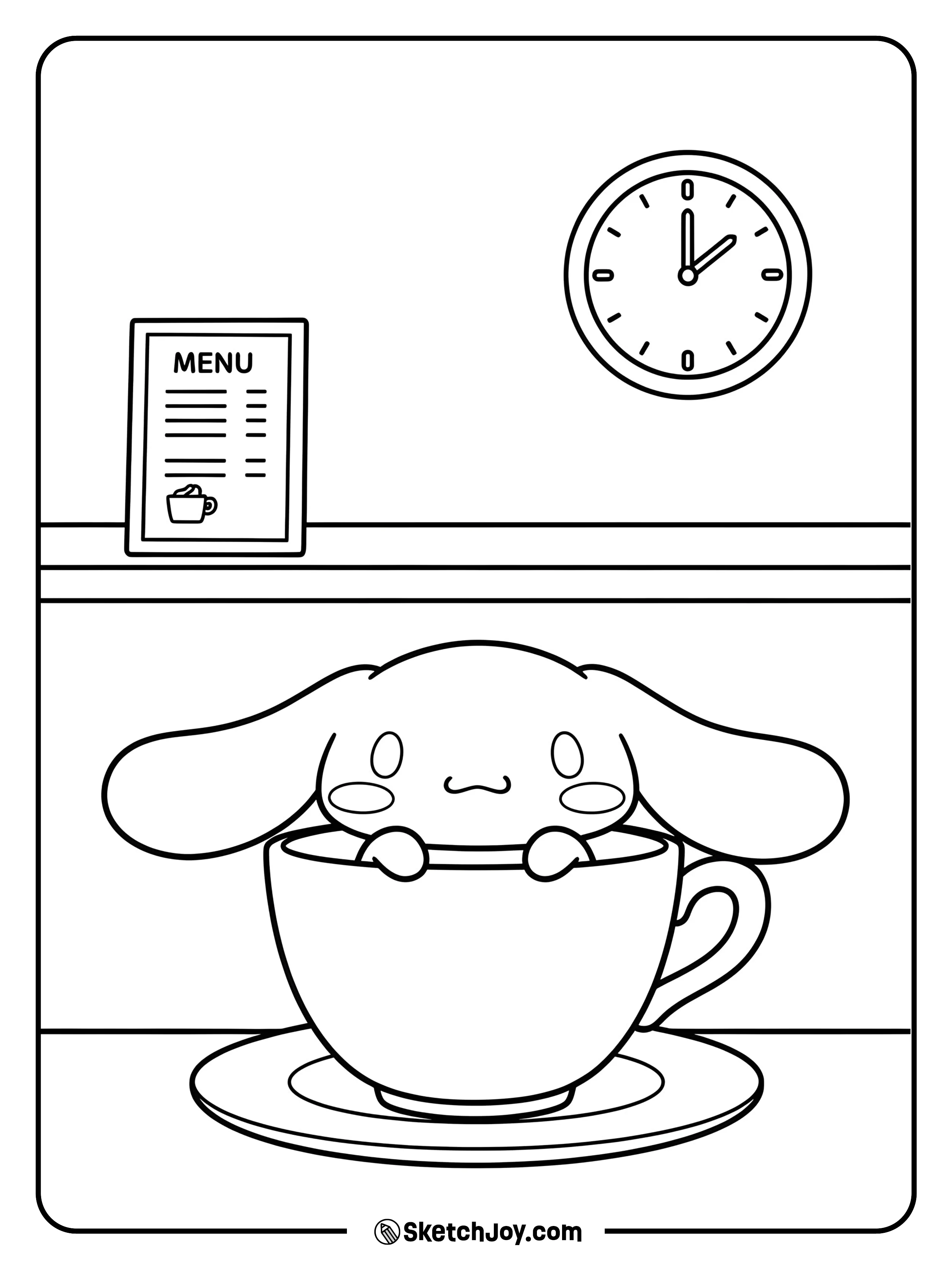 Peeking from a teacup at the café counter.