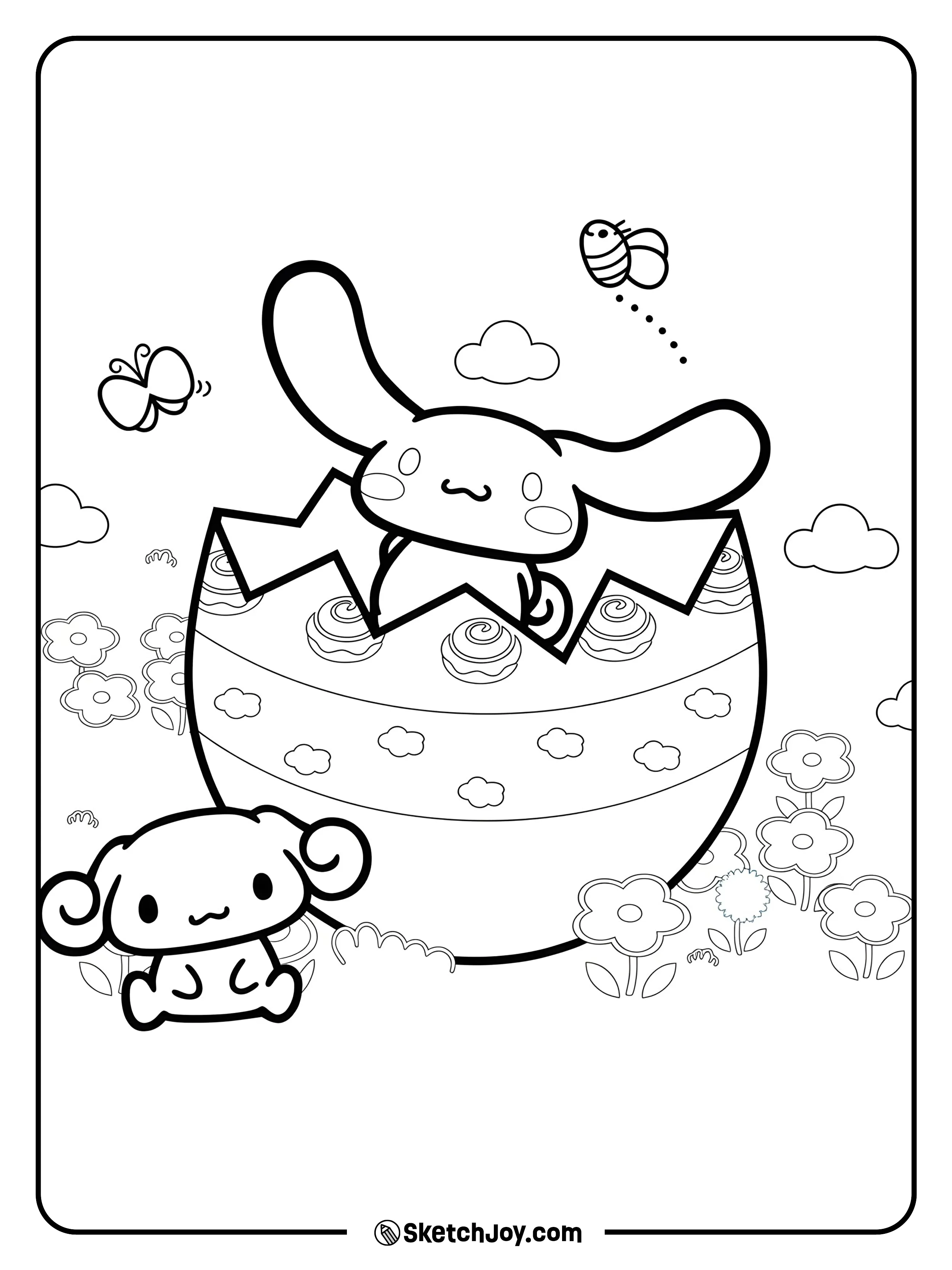 Cinnamoroll pops from a cracked spring egg.