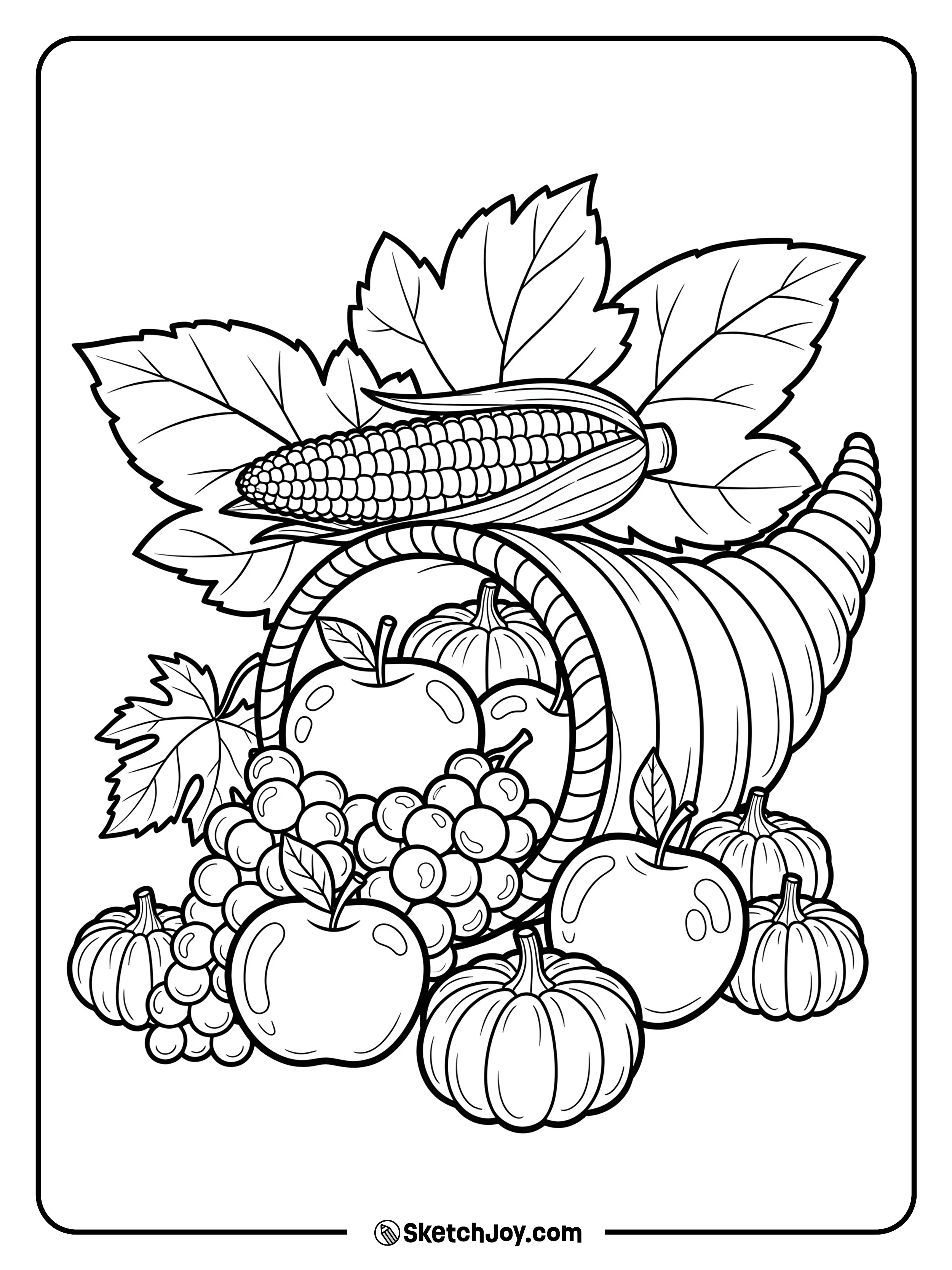 A classic horn of plenty filled with harvest treats.