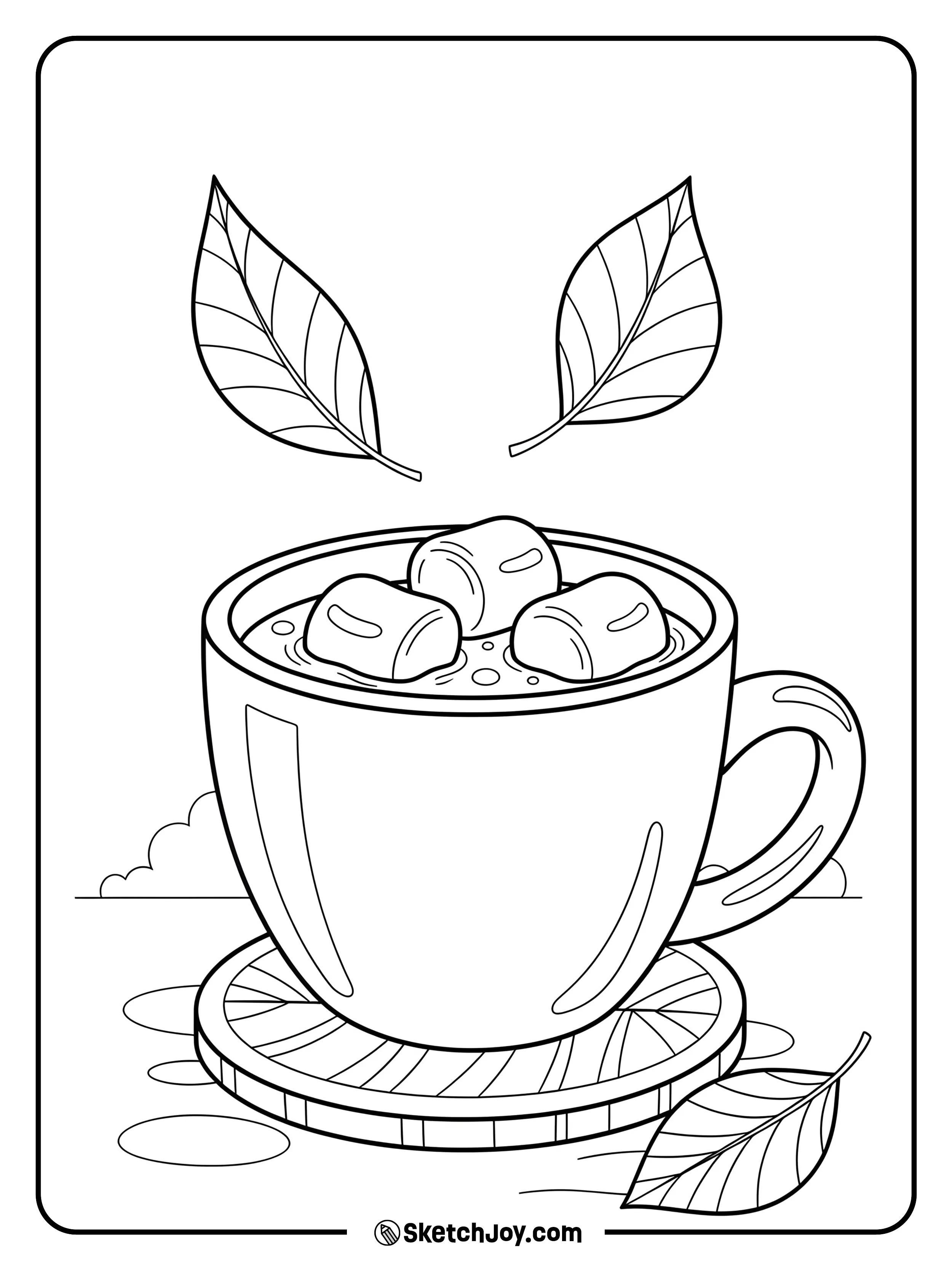 A warm mug with swirly steam on a cool day.