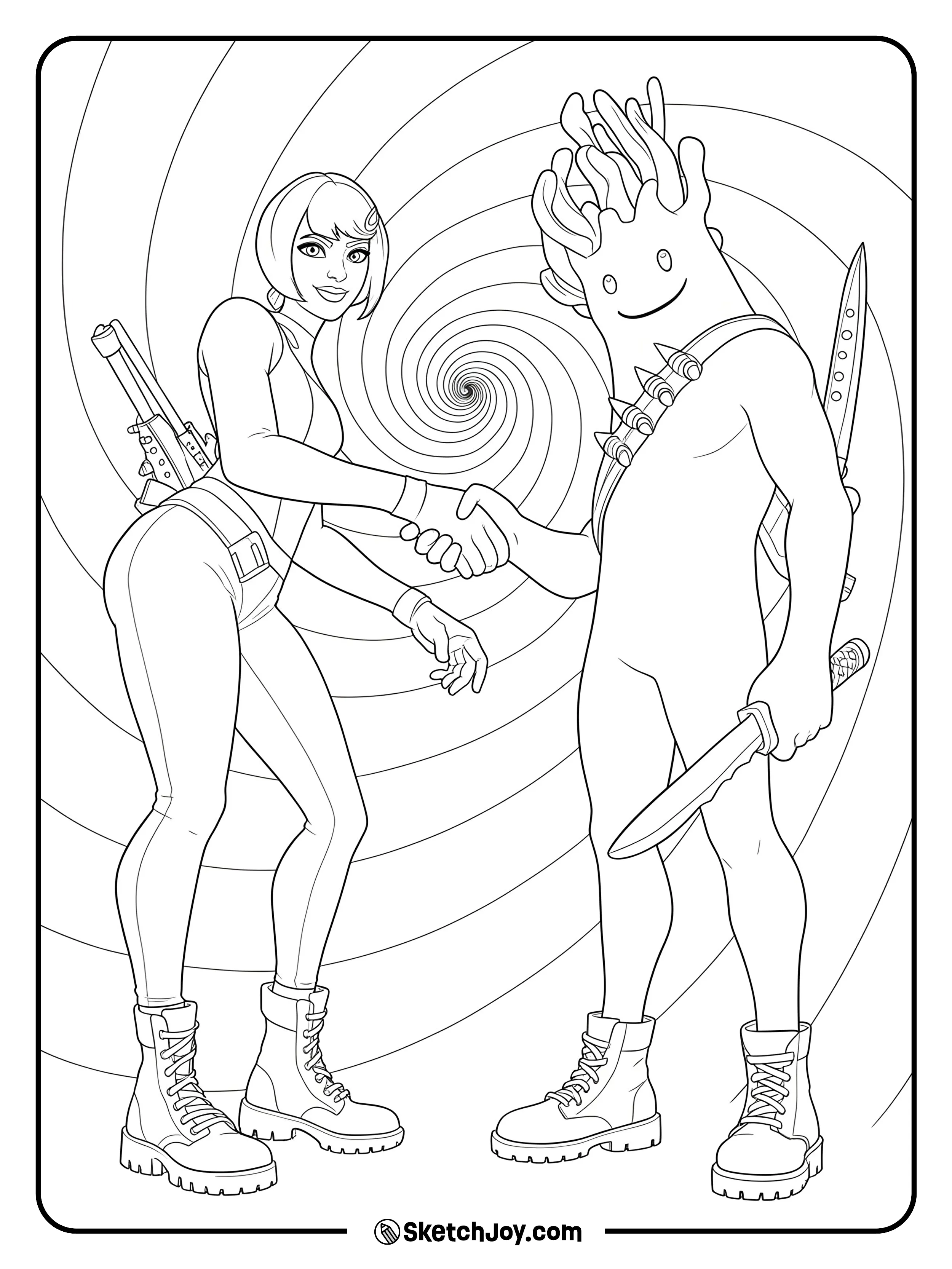 Delulu friendly pact in front of a swirling portal.
