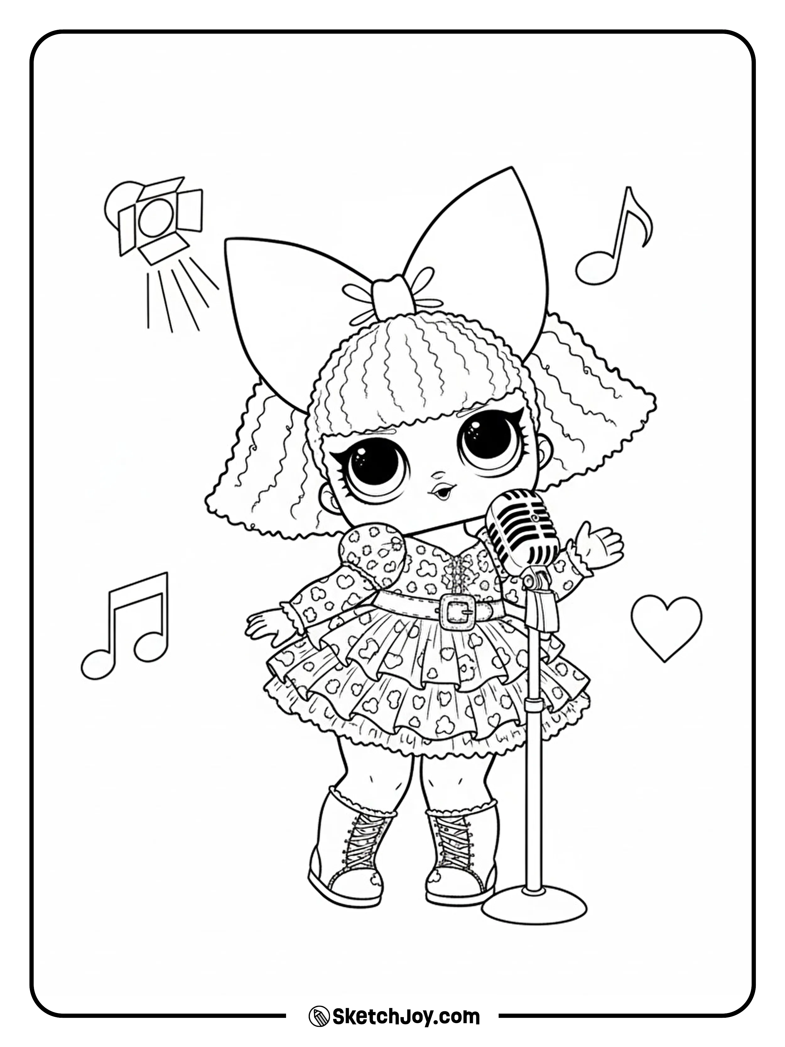 Diva sings into a microphone with big curls and shades.