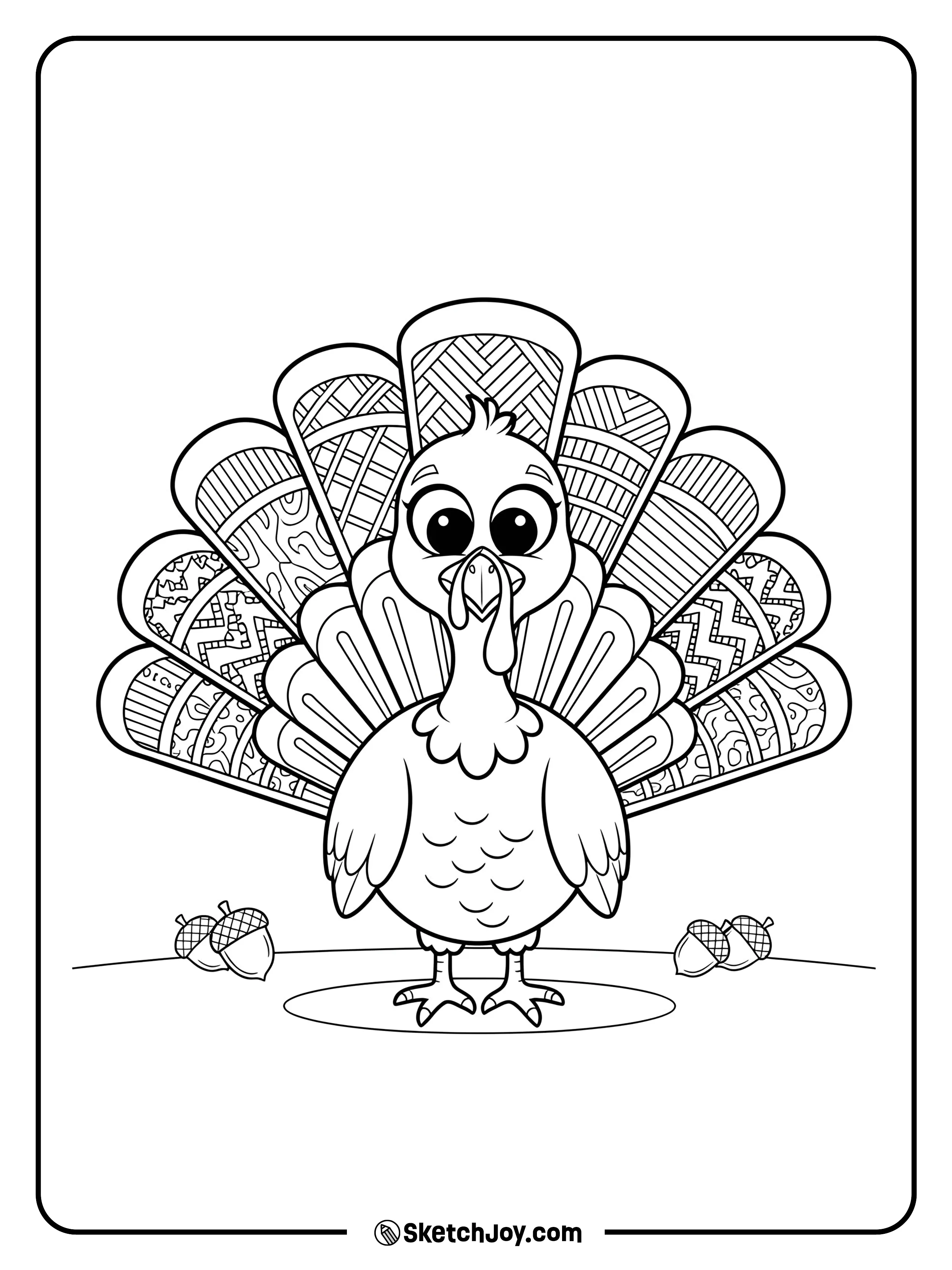 A proud turkey with patterned feathers for extra detail.