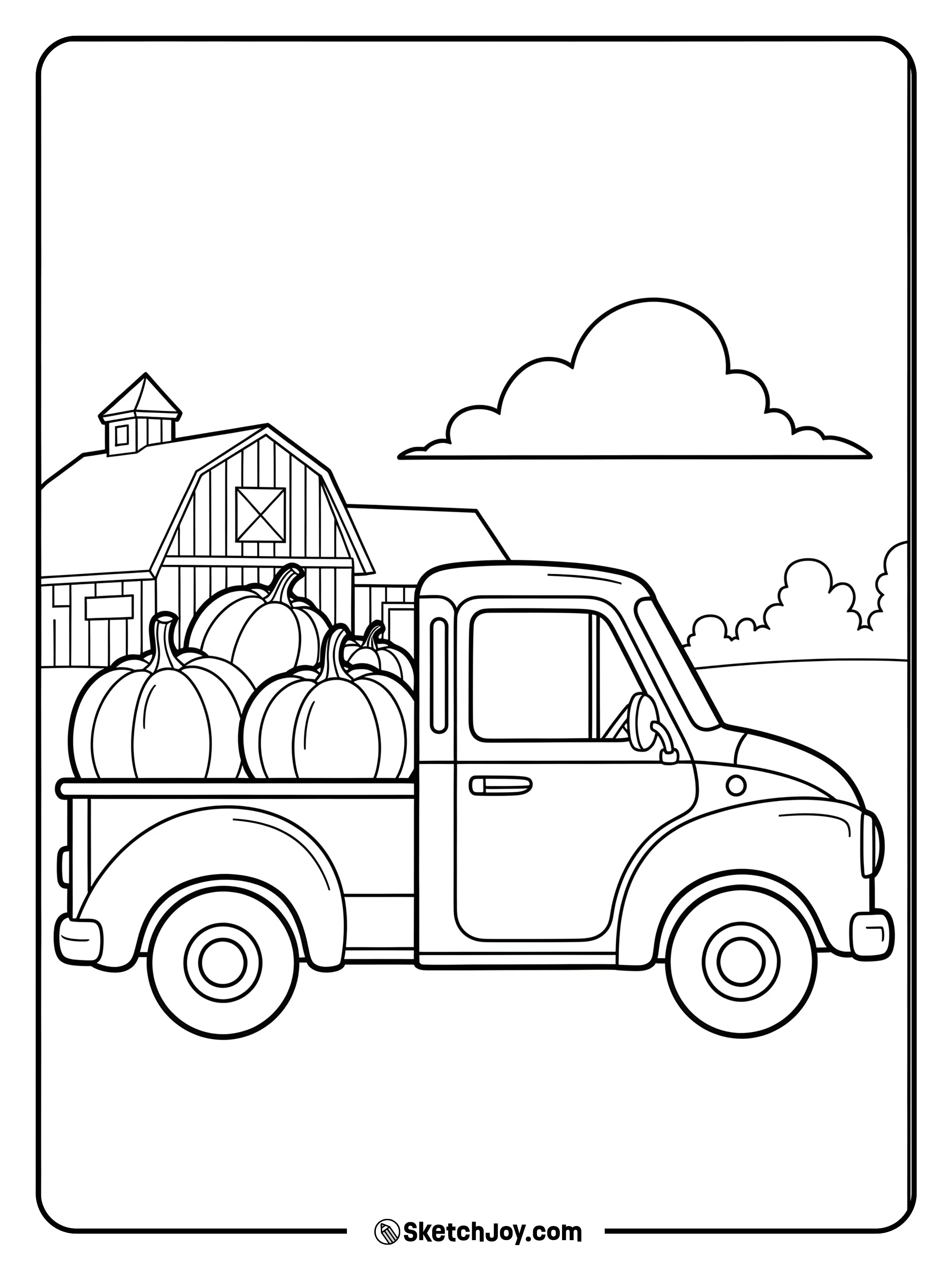 A small pickup bed loaded with pumpkins.
