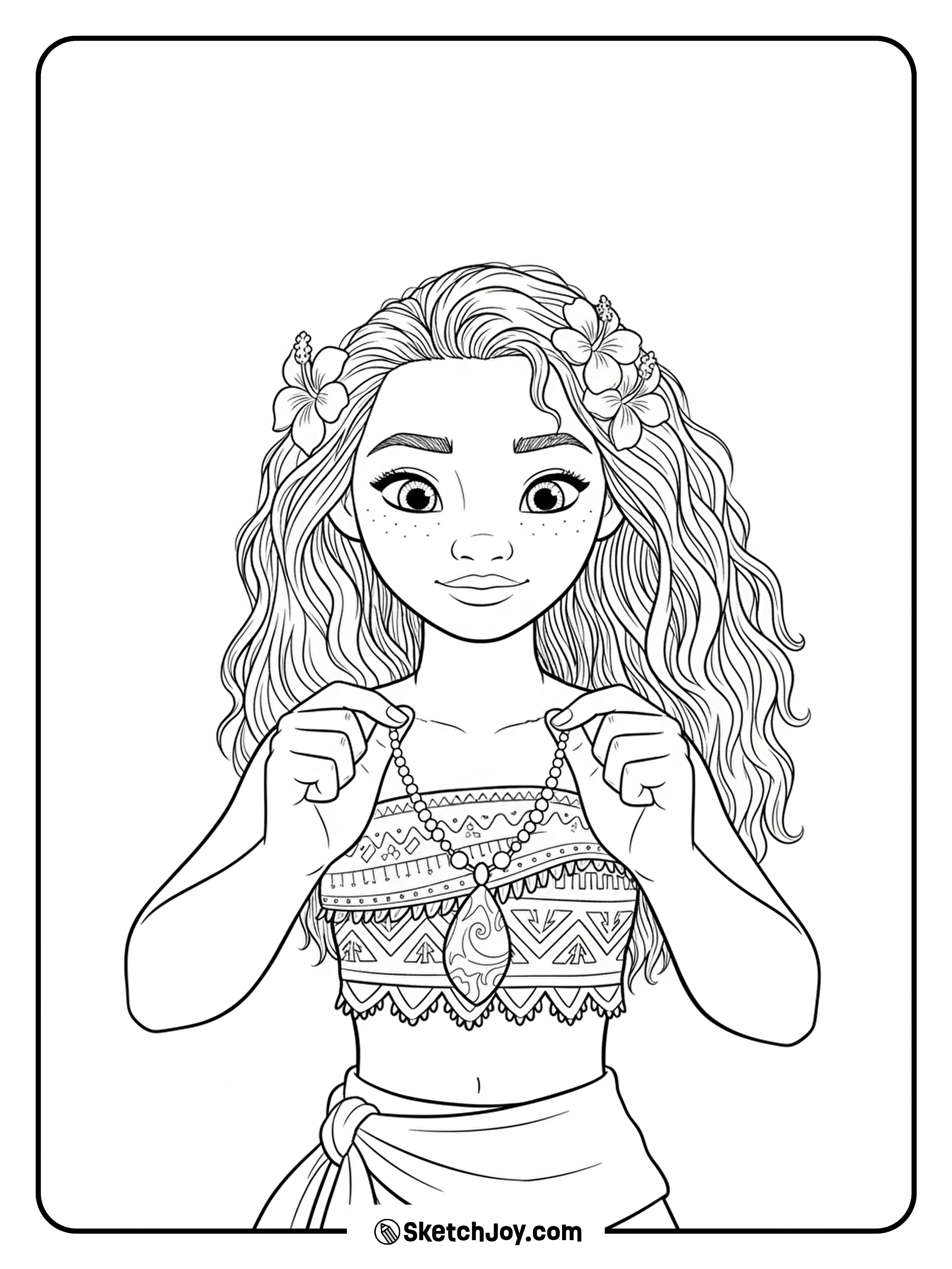 Moana gently holds the Heart of Te Fiti pendant.