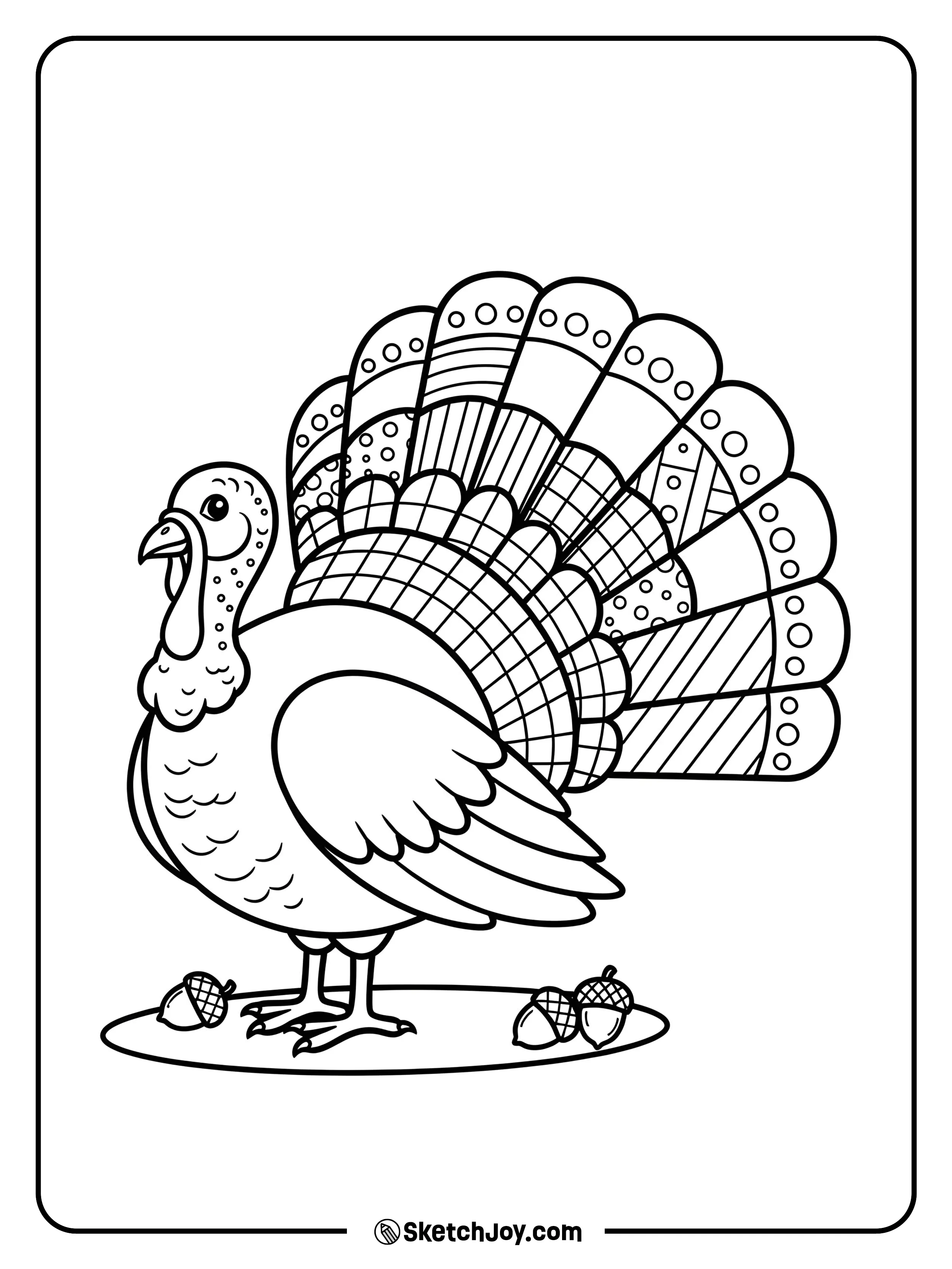 An elegant, front-view turkey with layered feather details.