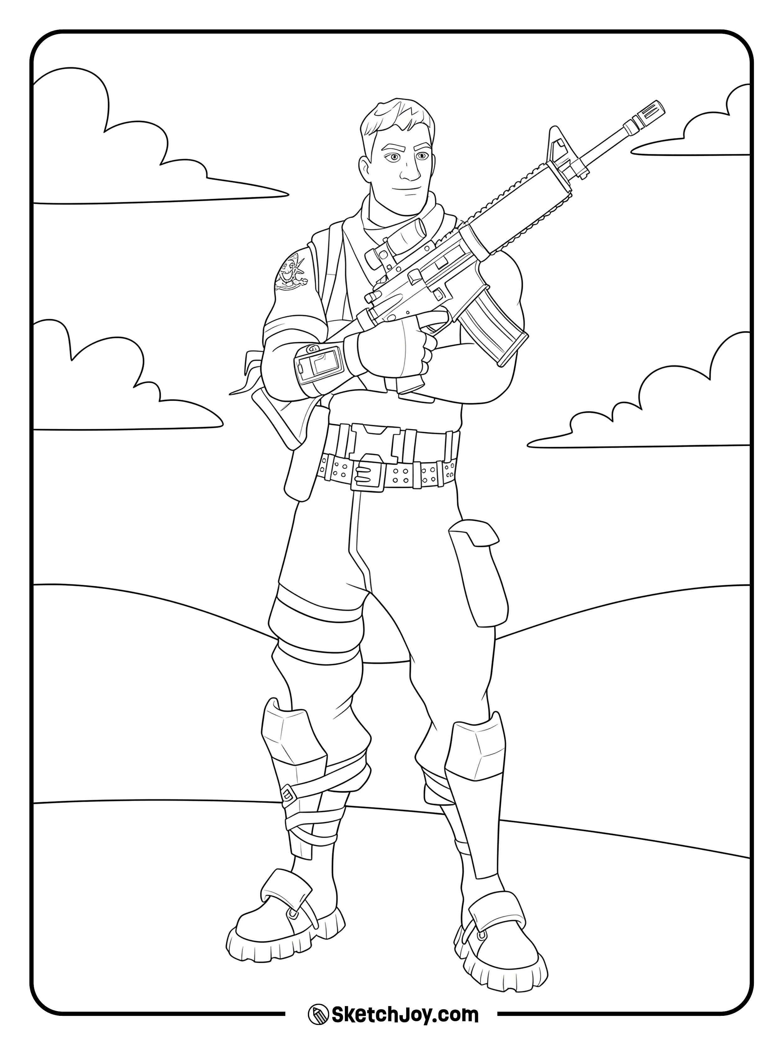 Jonesy stands confidently with his weapon, ready to defend the battlefield.