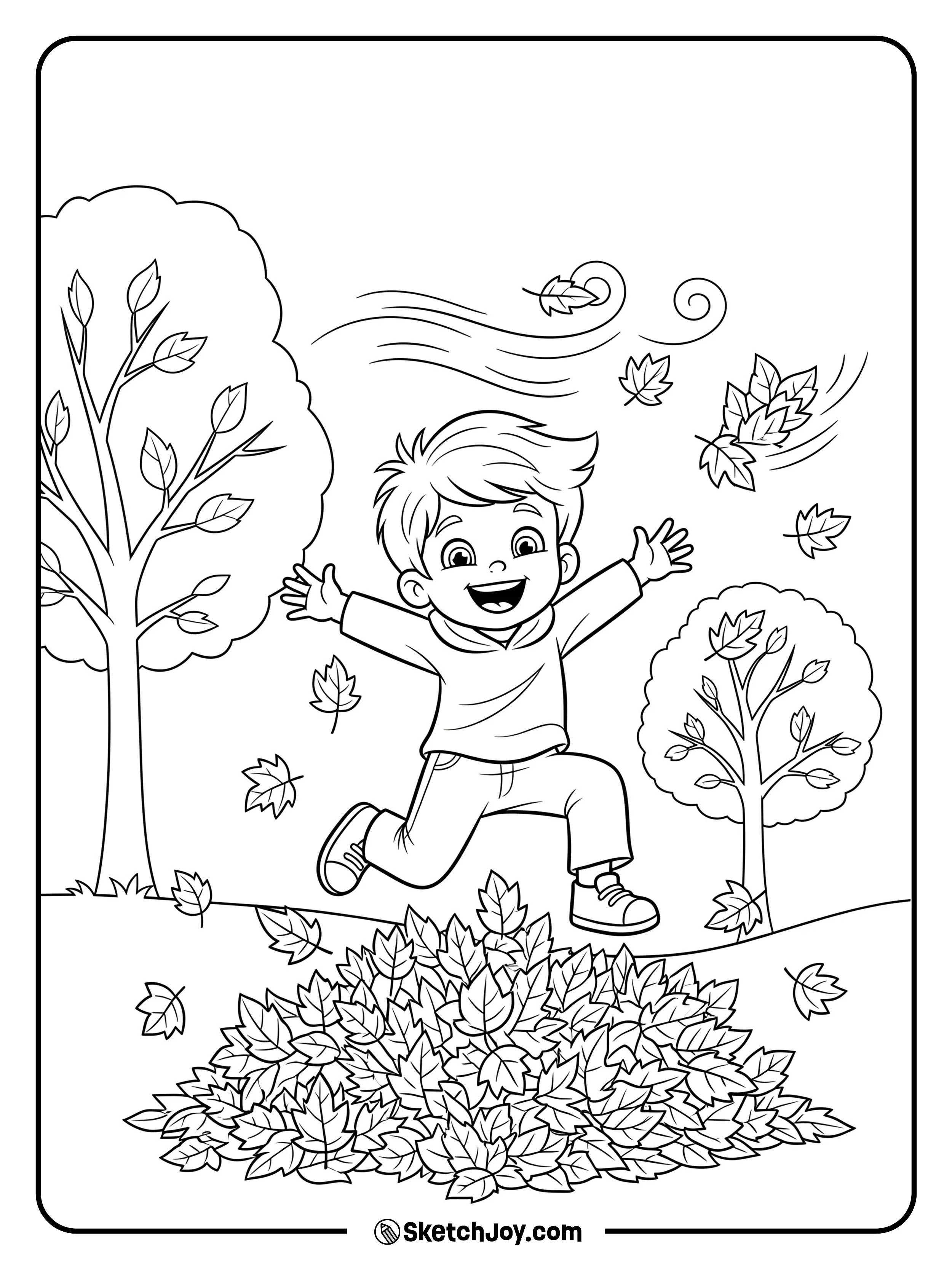 A joyful jump into crunchy leaves on a breezy afternoon.