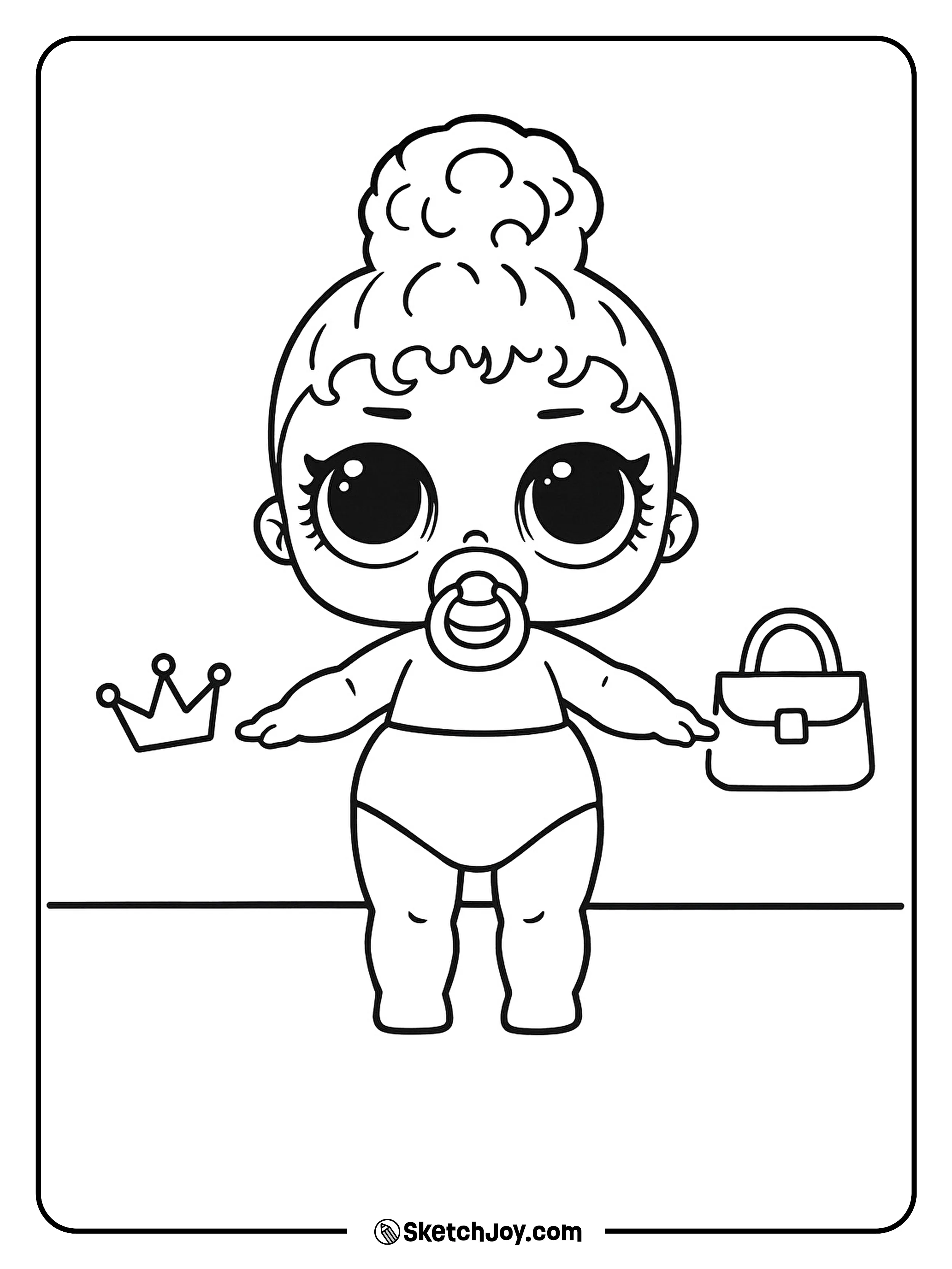 Lil Boss Queen stands confidently with her pacifier and high curly bun