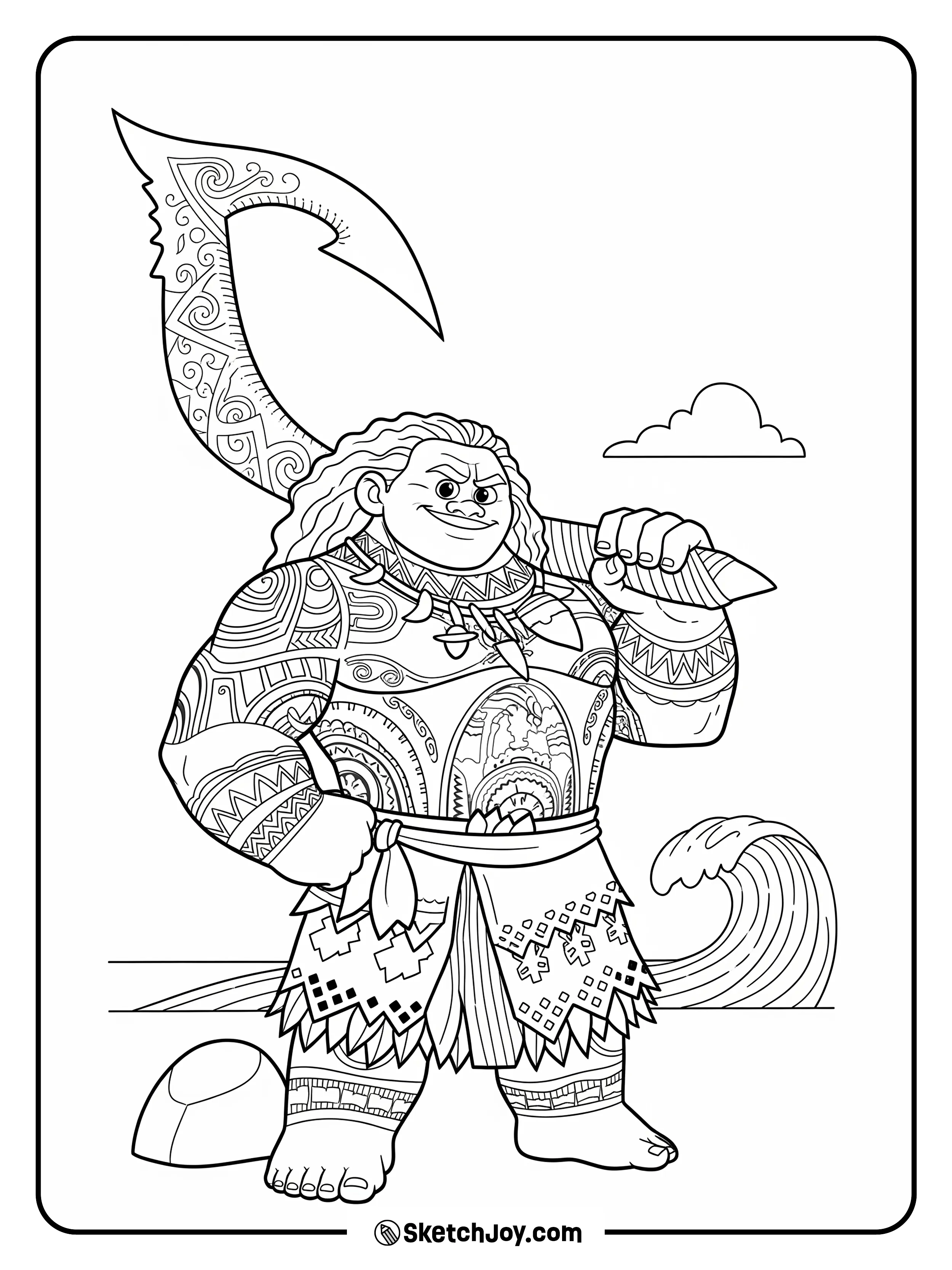 Maui shows off his legendary fishhook.
