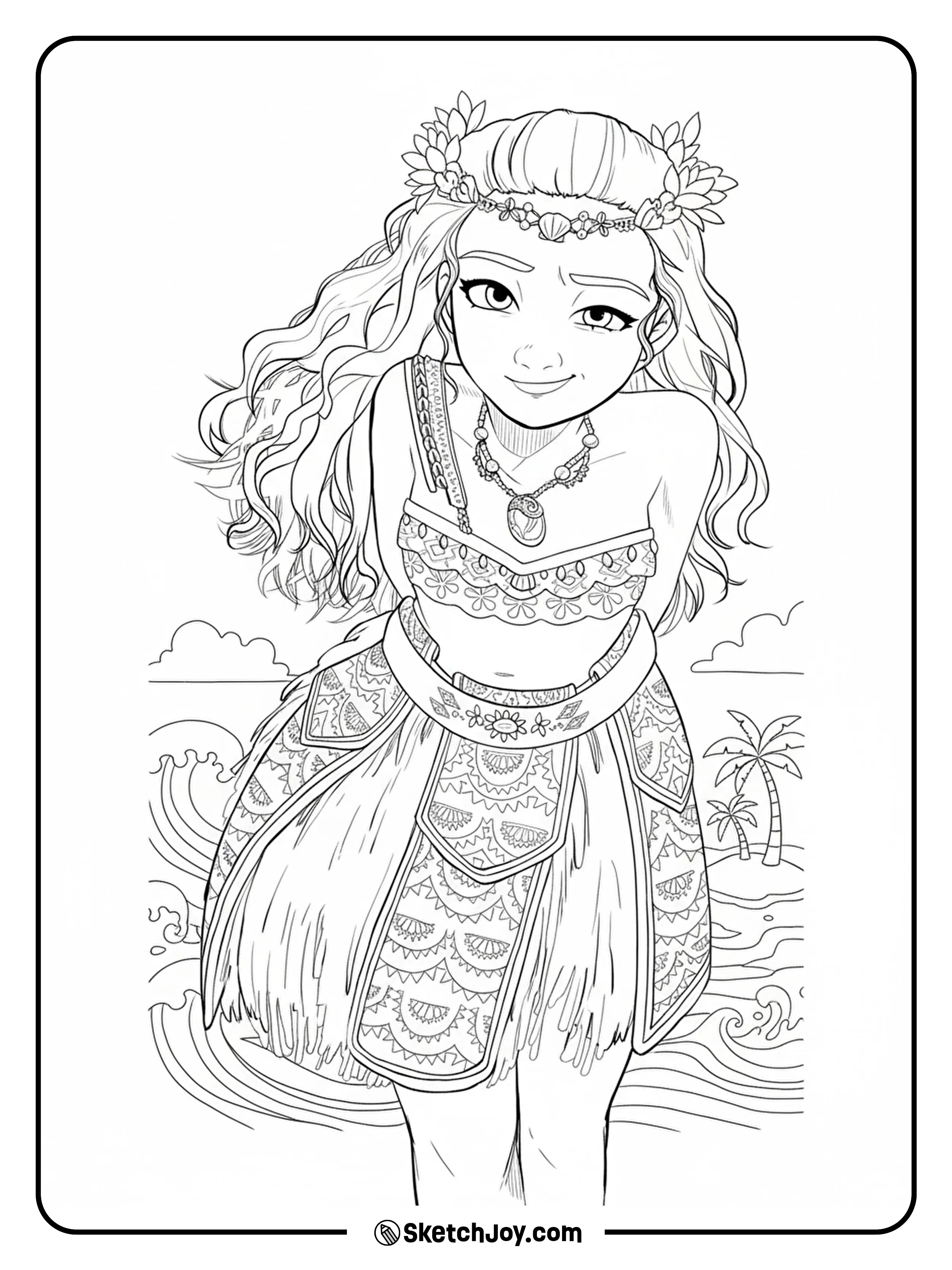 Moana leans forward with a gentle smile