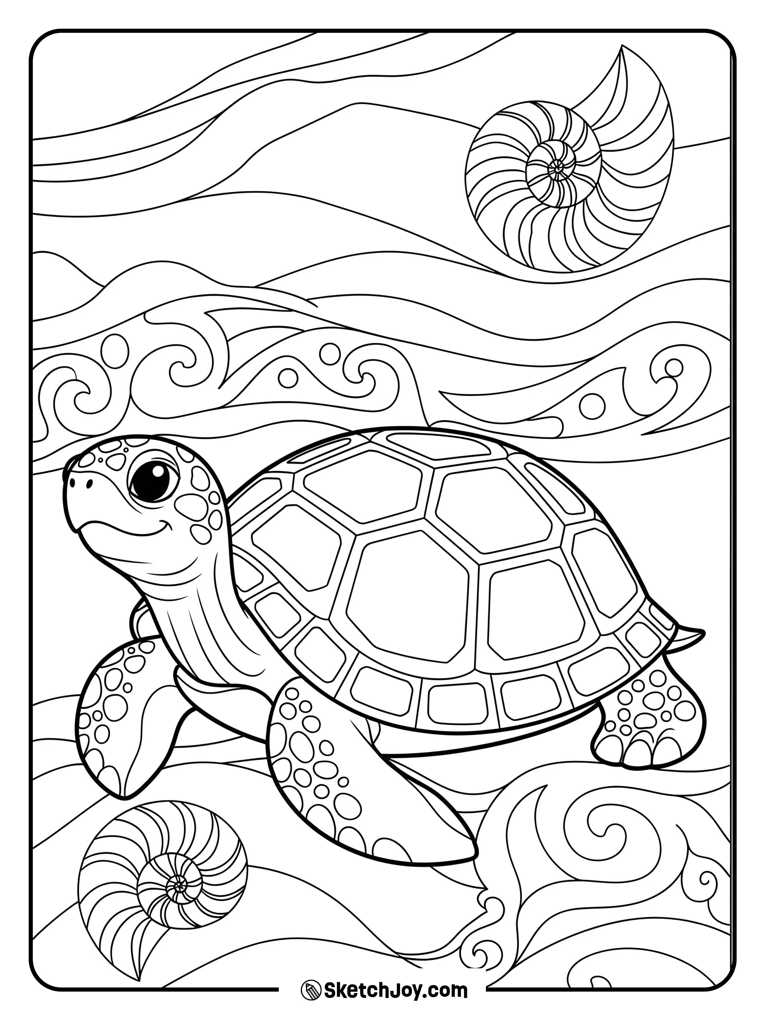 A turtle shows a shell made of repeating geometric tiles.