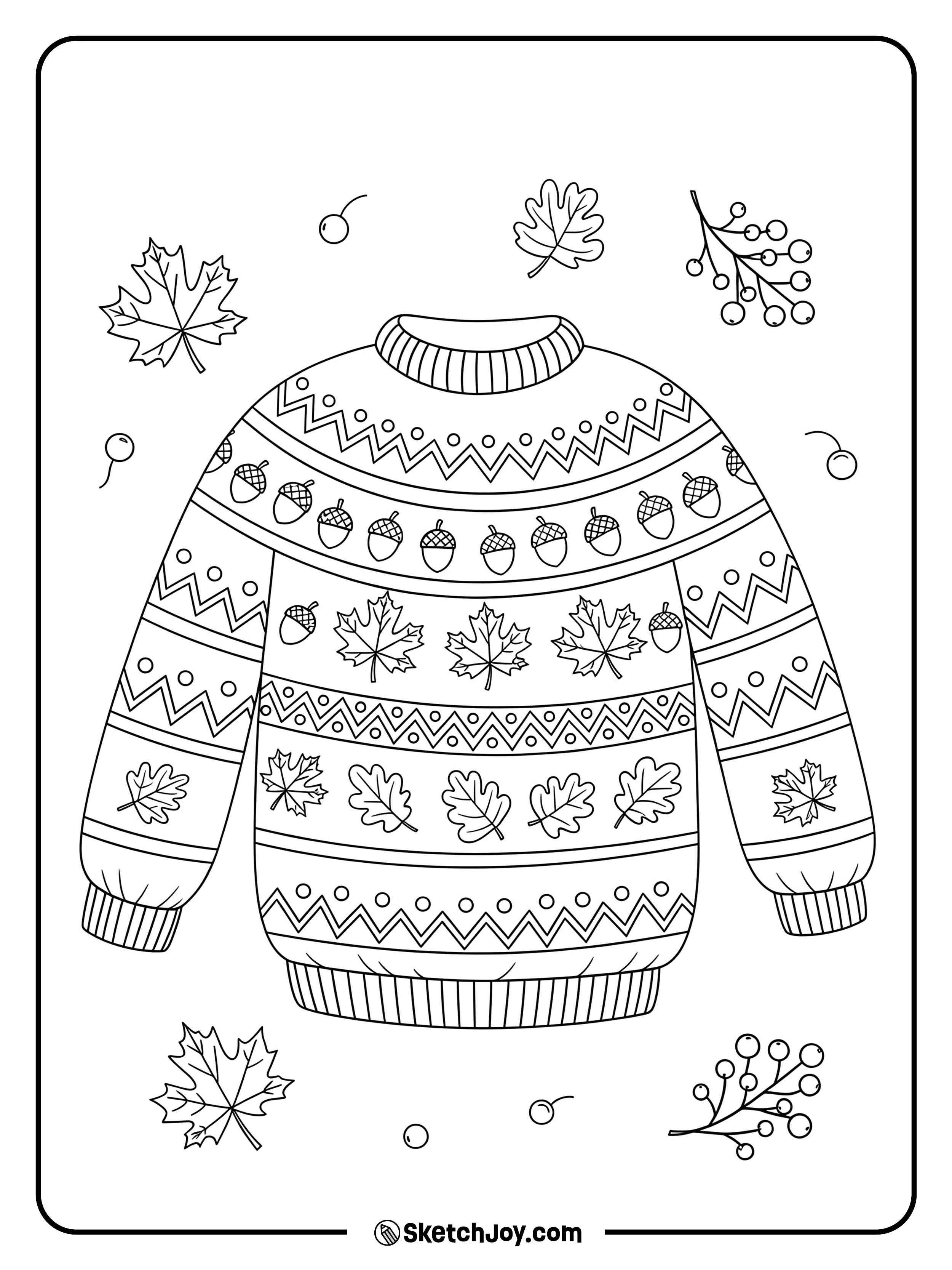 A cozy sweater decorated with leaf and berry motifs