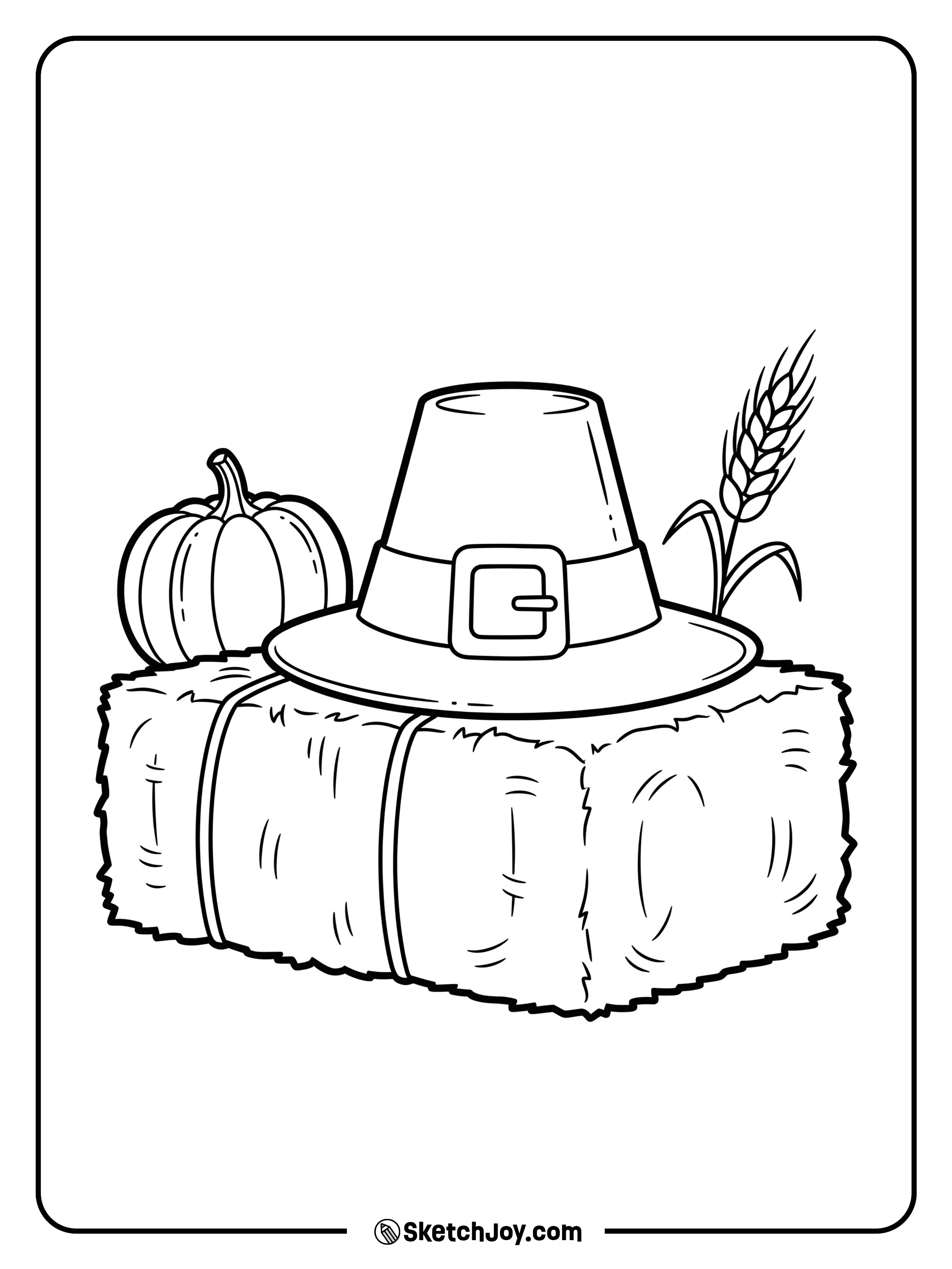 A simple holiday hat resting on a bale of straw.
