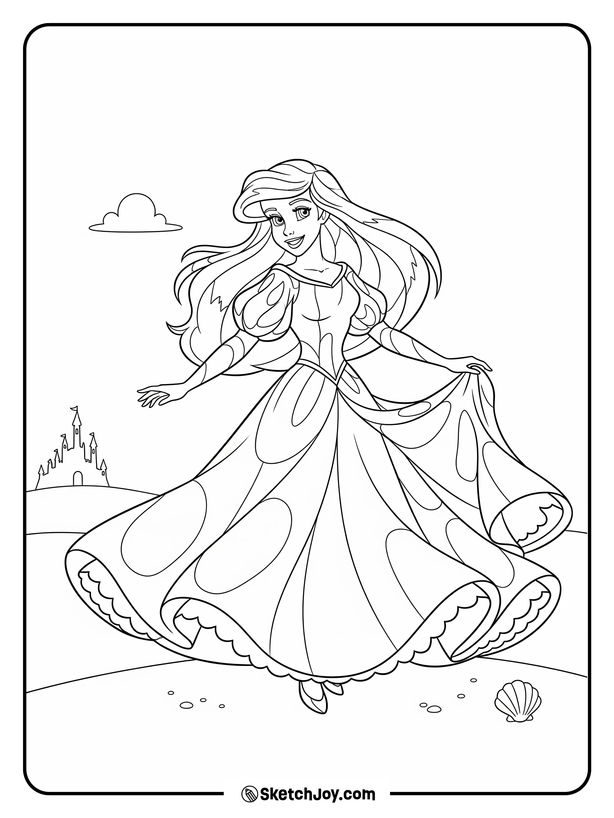 Human-Ariel twirls in a simple, elegant dress.