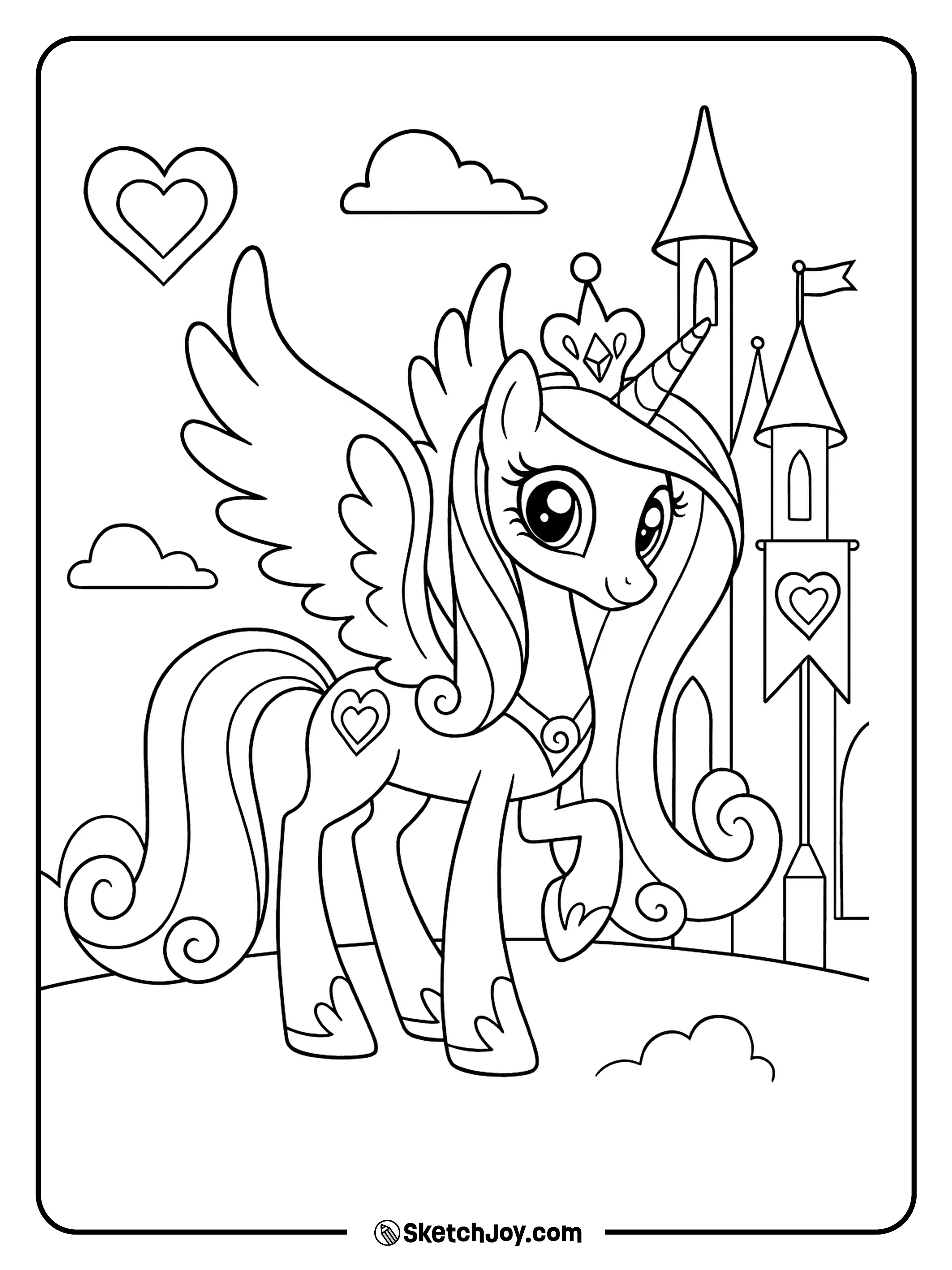 Princess Cadance smiles warmly with wings open