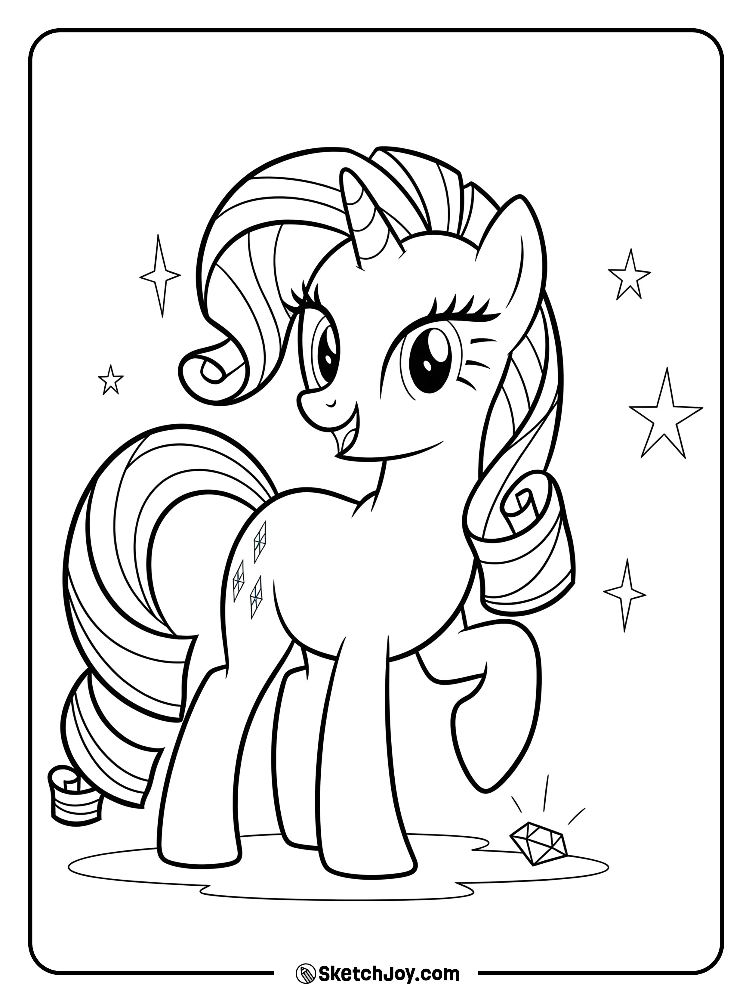 Rarity smiles confidently with her curled mane.