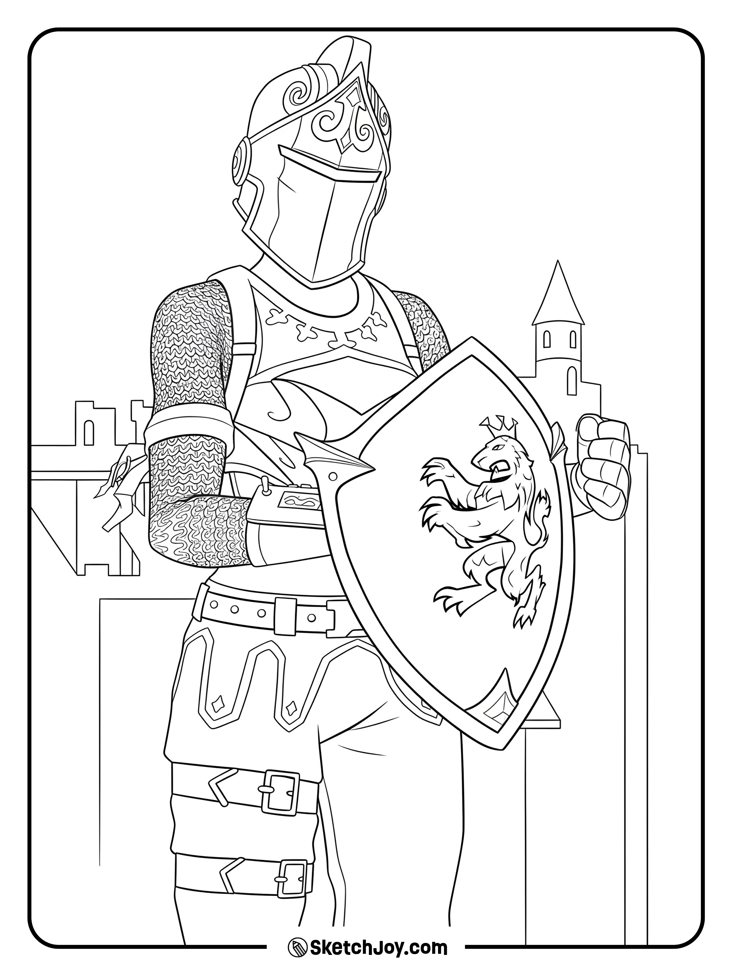 The fearless Red Knight stands tall with a shield