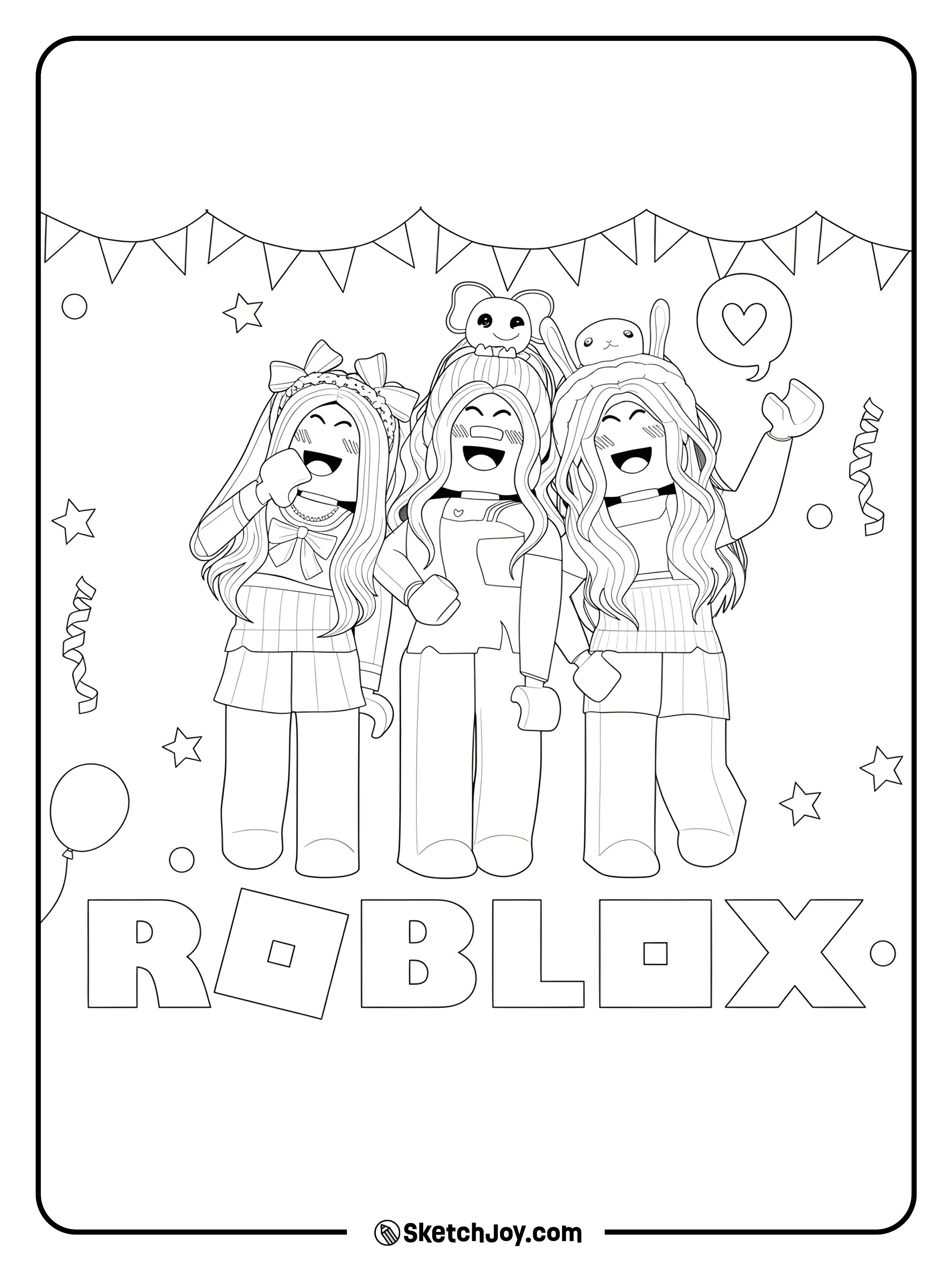 Three Roblox girls celebrate together with cute accessories