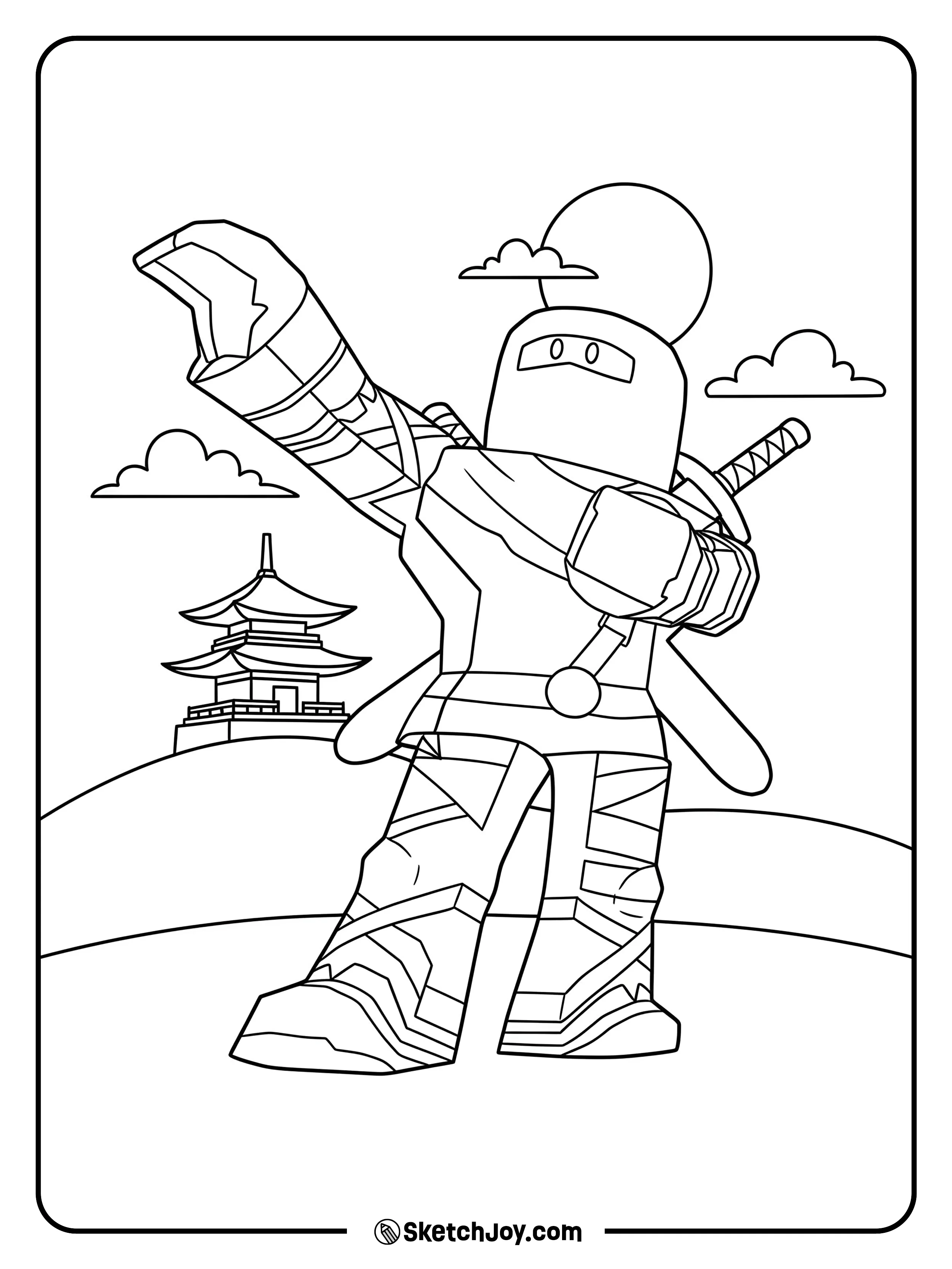 A skilled Roblox ninja strikes a bold pose with a sword