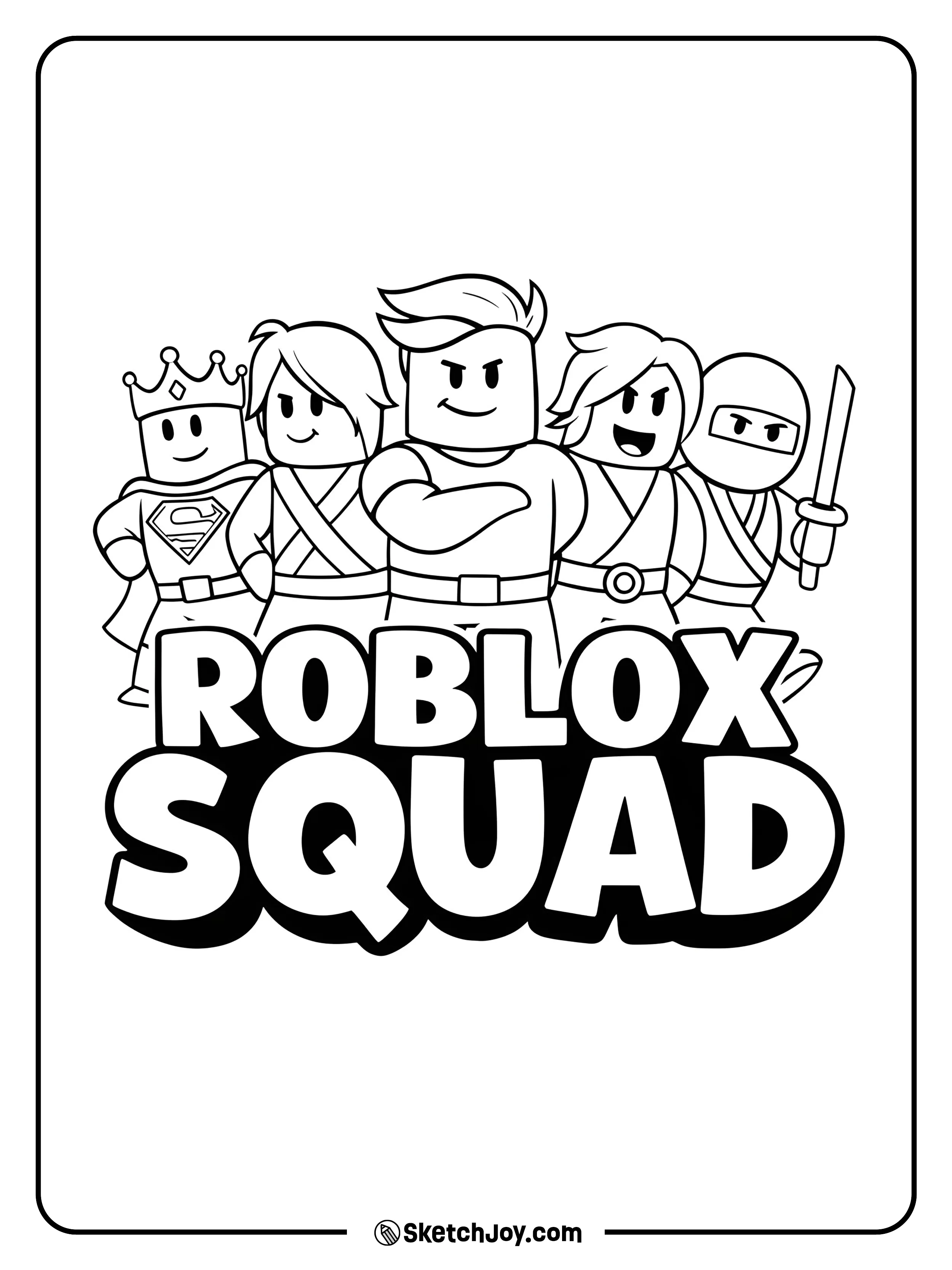 A team of five Roblox heroes, including a king, ninja, and warriors