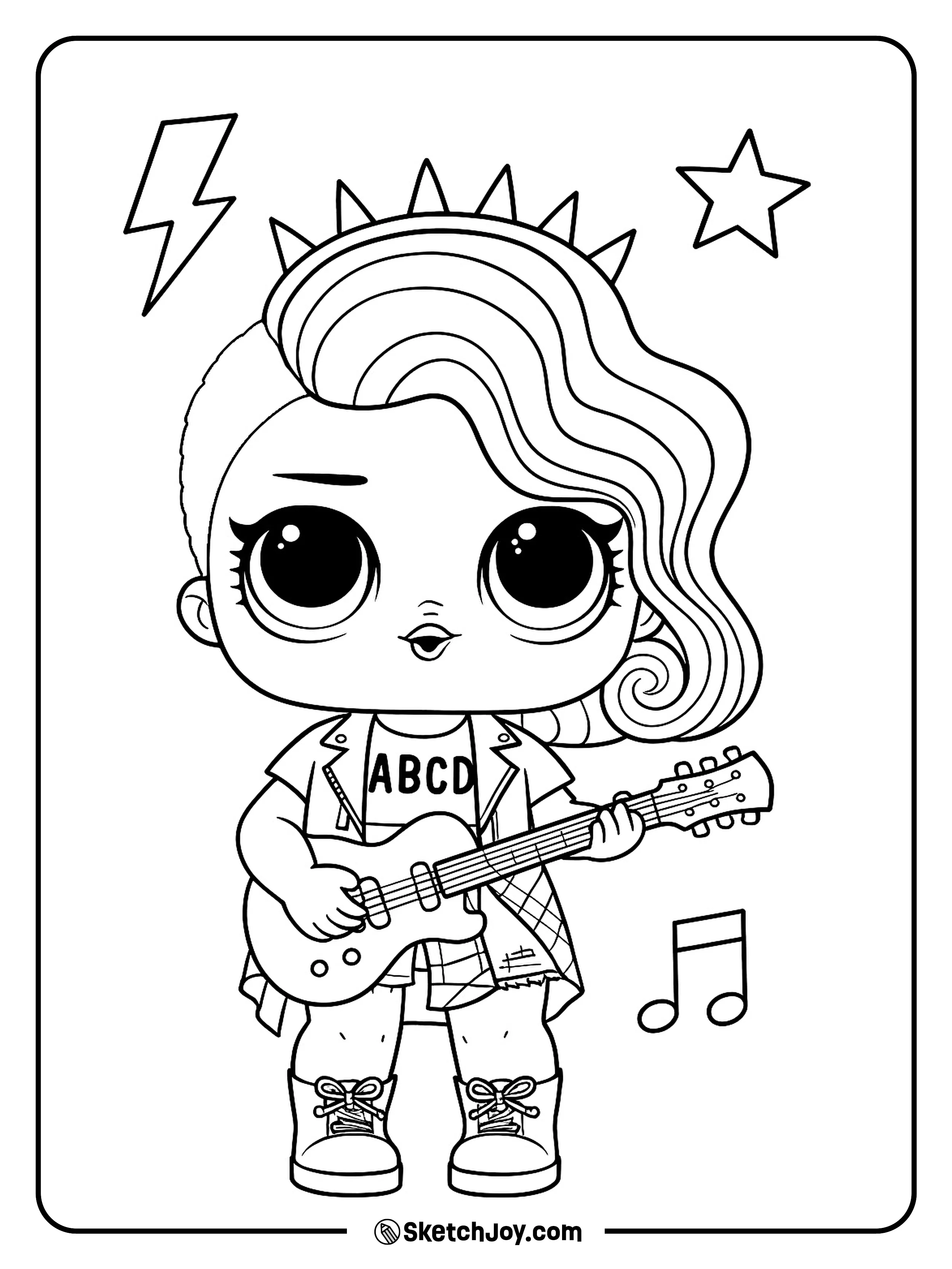 Rocker strums a mini guitar in a cool stance.