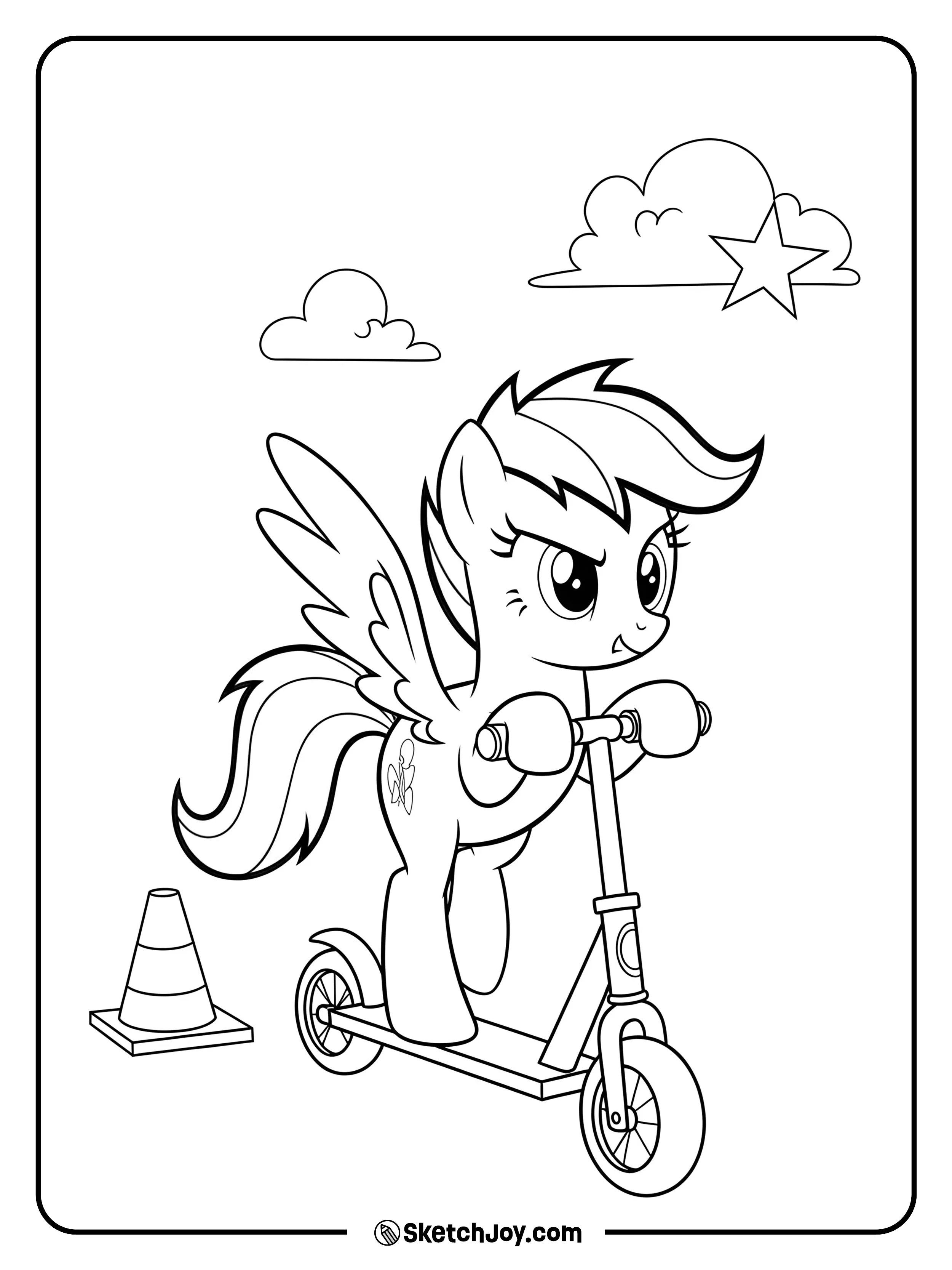 Scootaloo zooms ahead on her scooter.