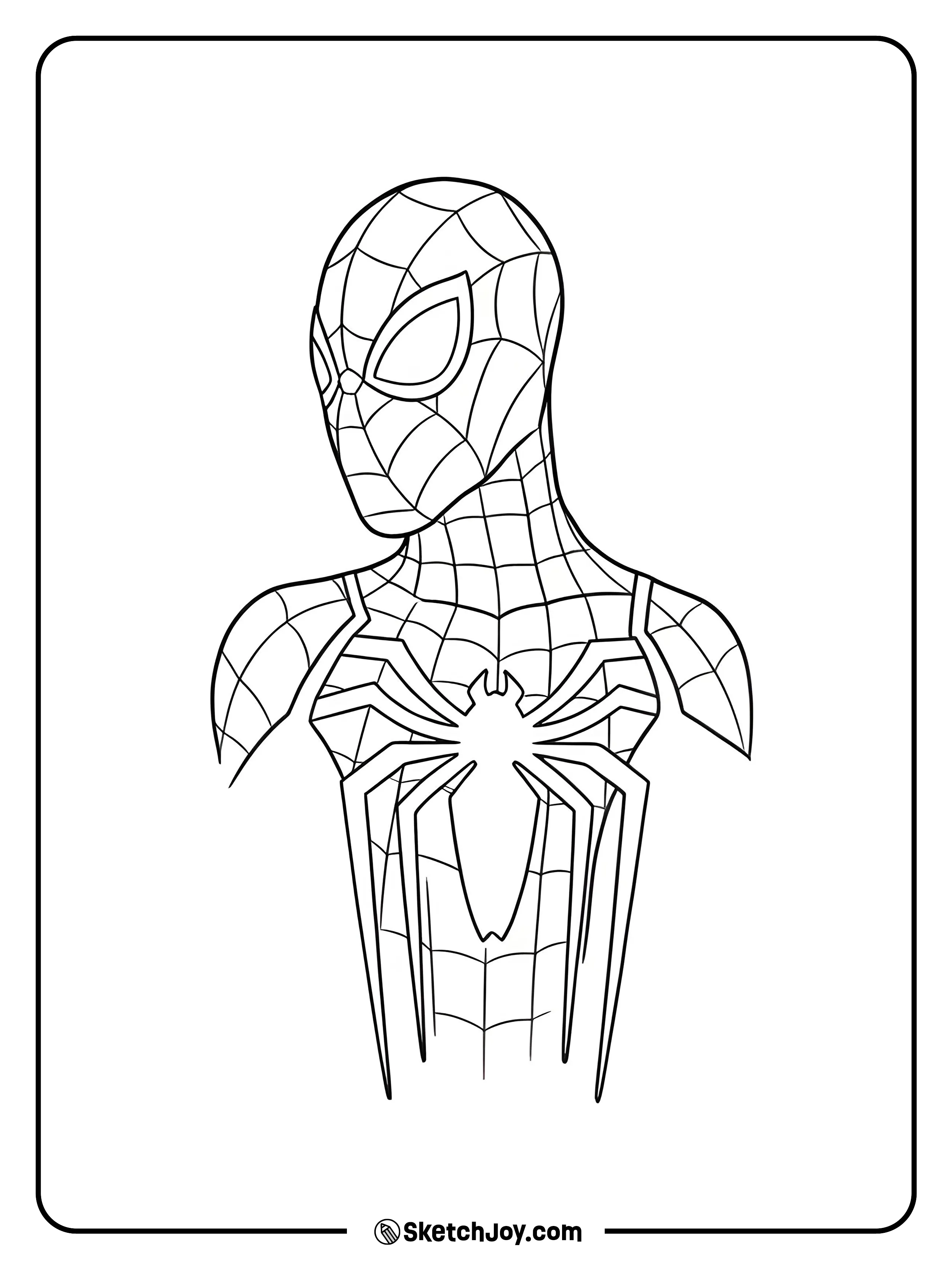 A close-up of Spider-Man from the chest up