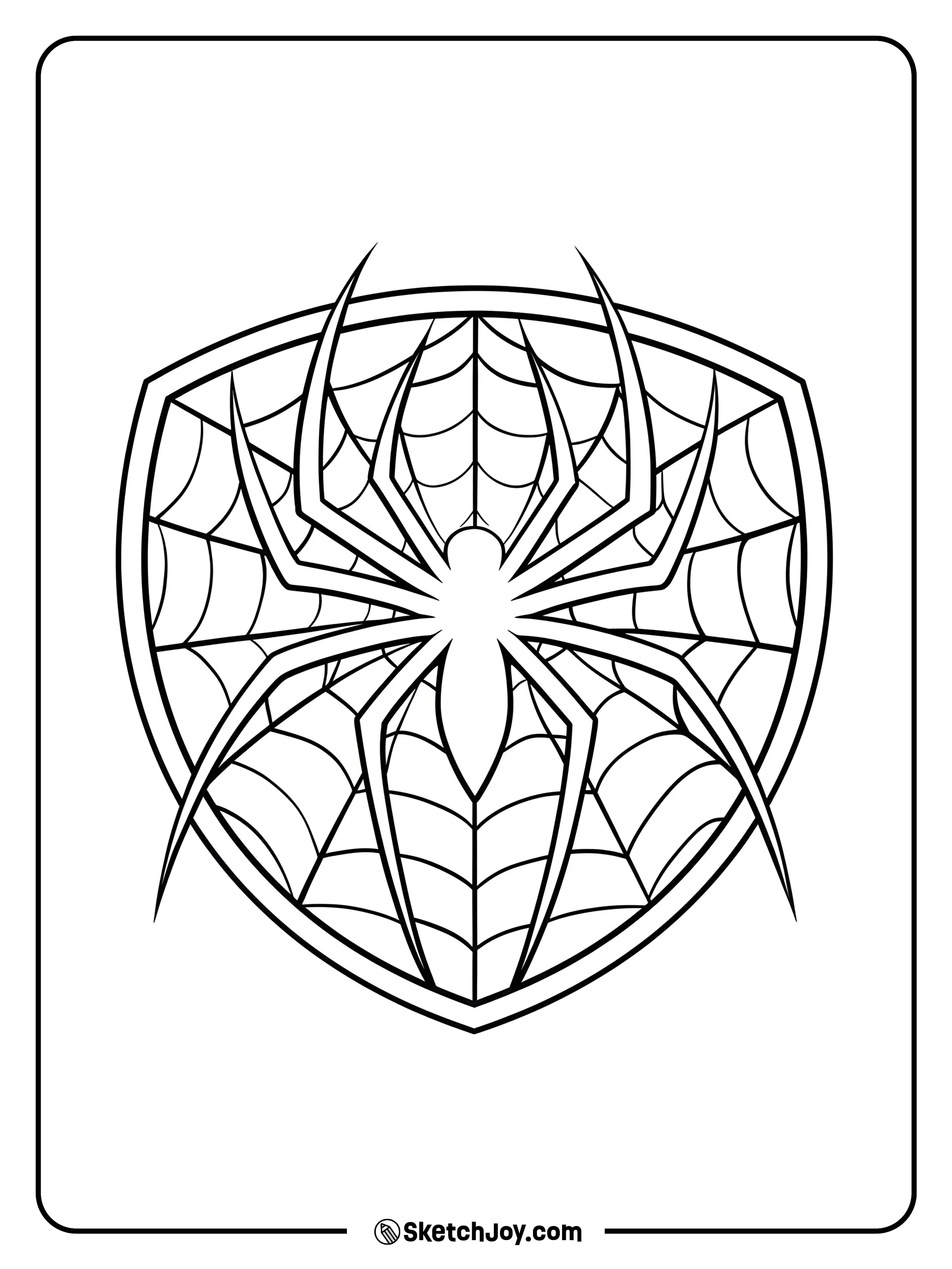 A powerful spider emblem layered over a webbed shield.