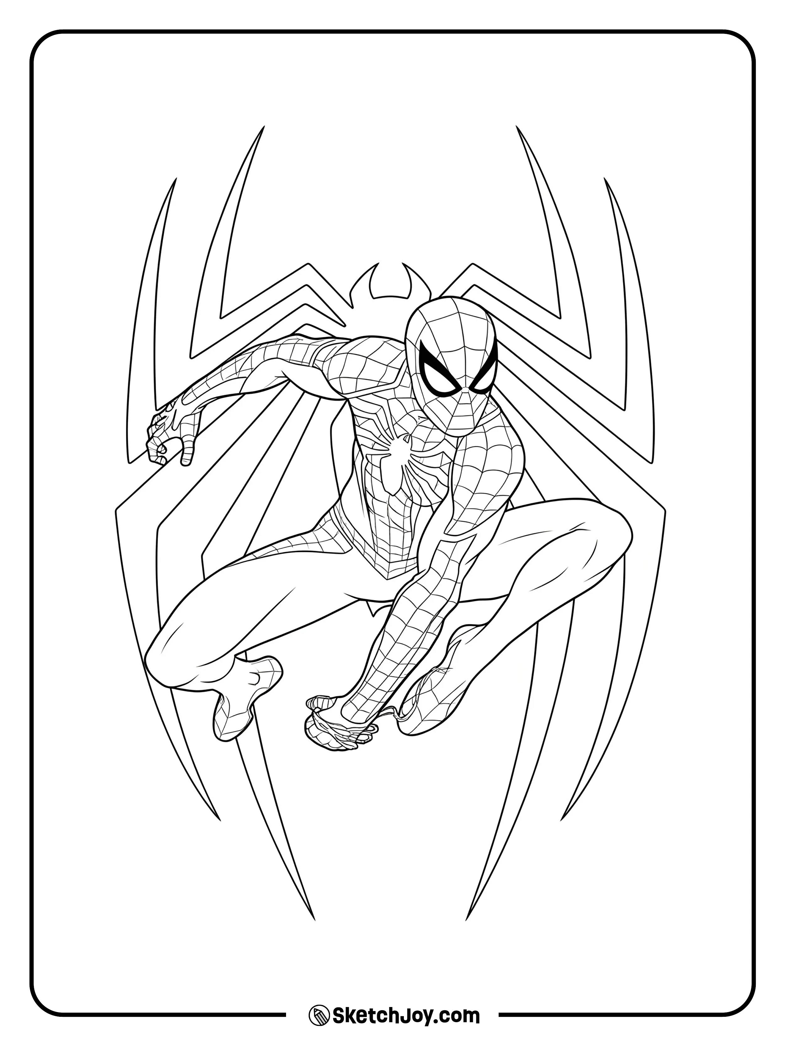 A striking pose of Spider-Man crouching in action.