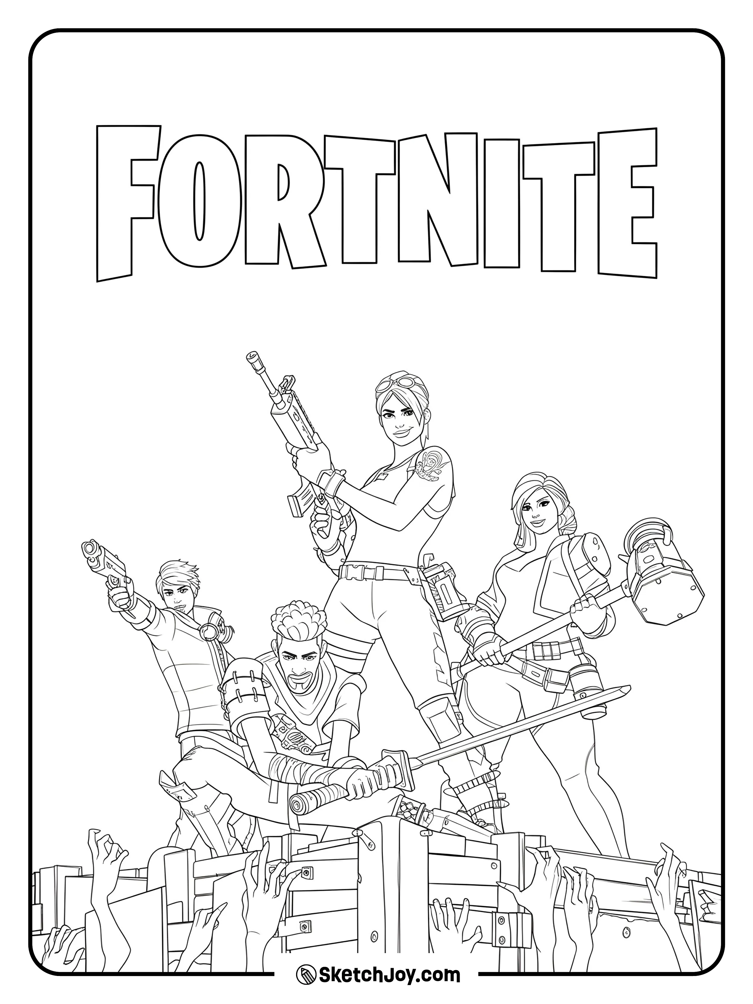 Four brave heroes stand on a wooden fort