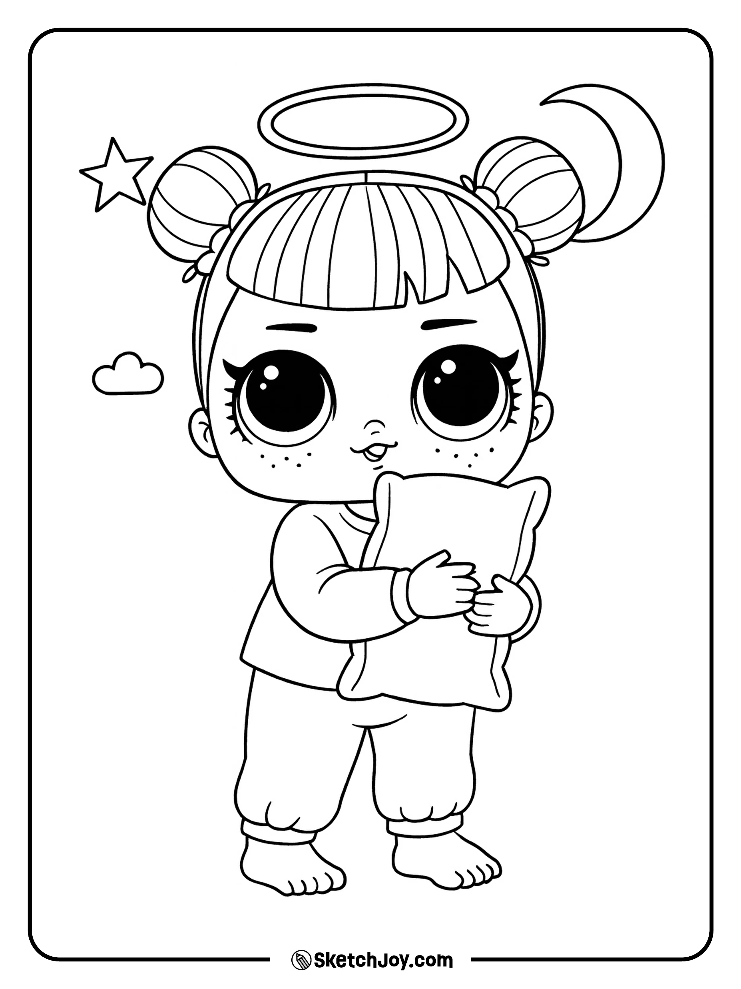 Sugar hugs a pillow with a cute eye mask on her head.