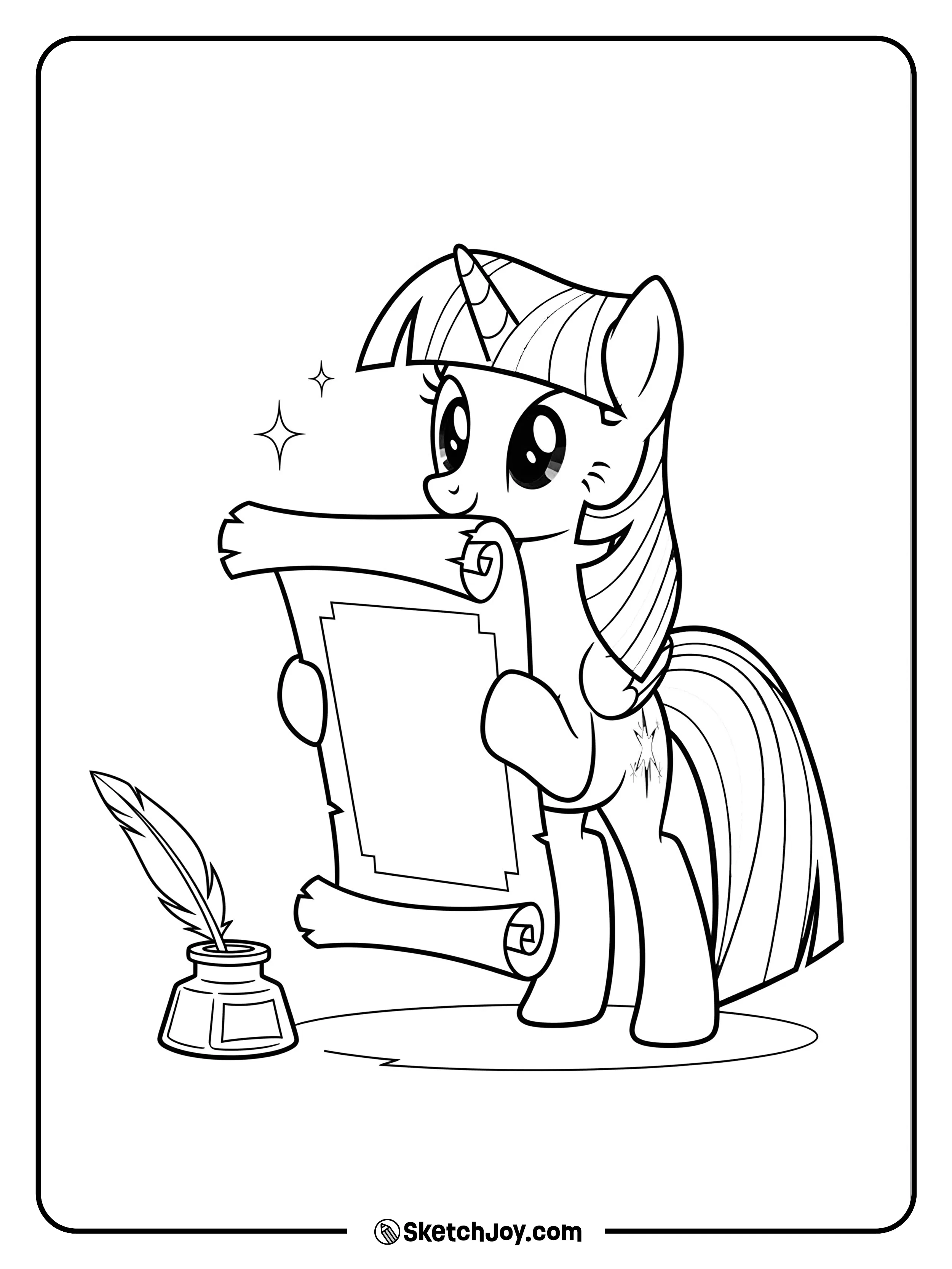Twilight reviews a rolled scroll of notes.