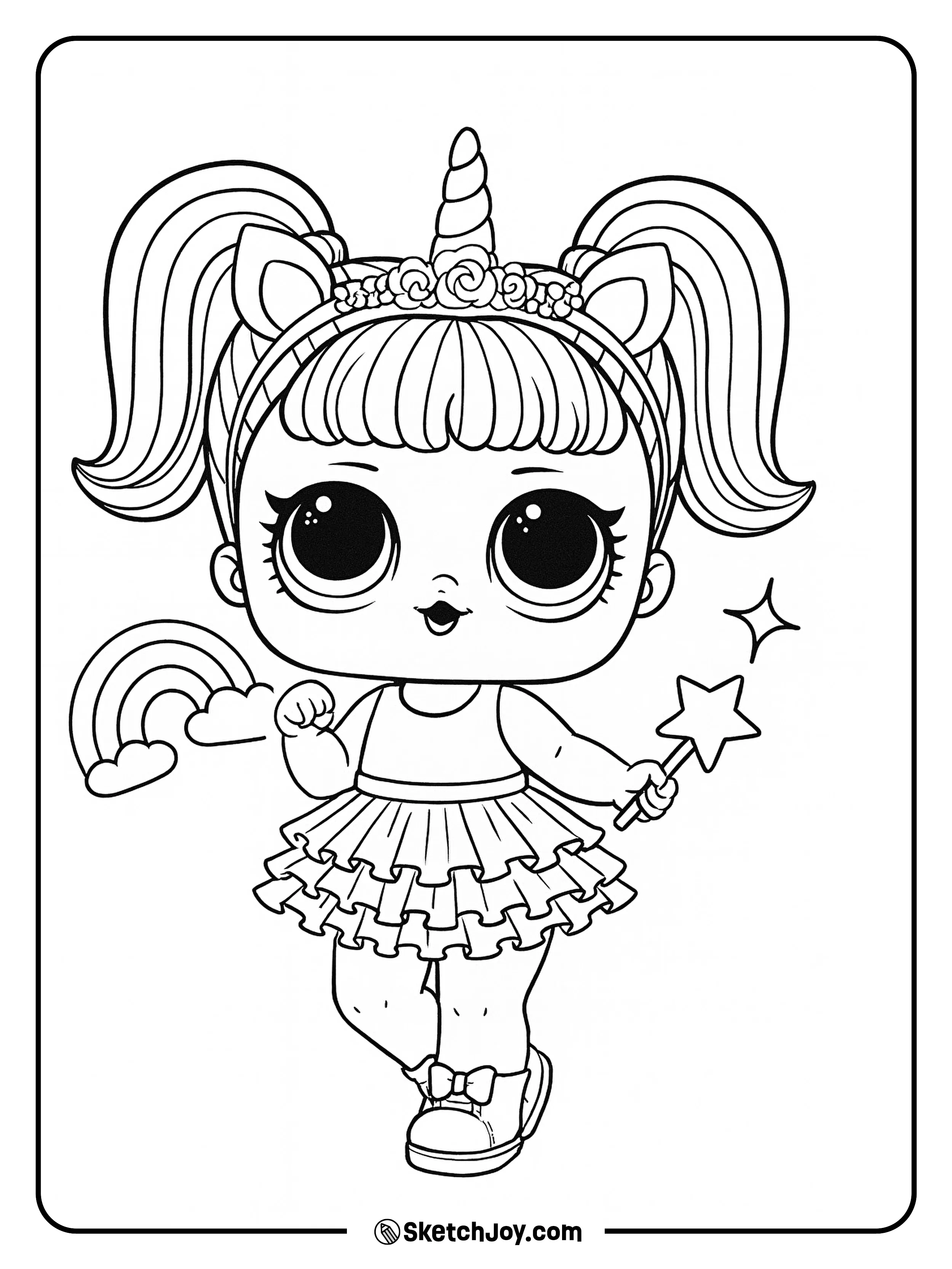 Unicorn (Confetti Pop) cheerfully waves a tiny star wand.