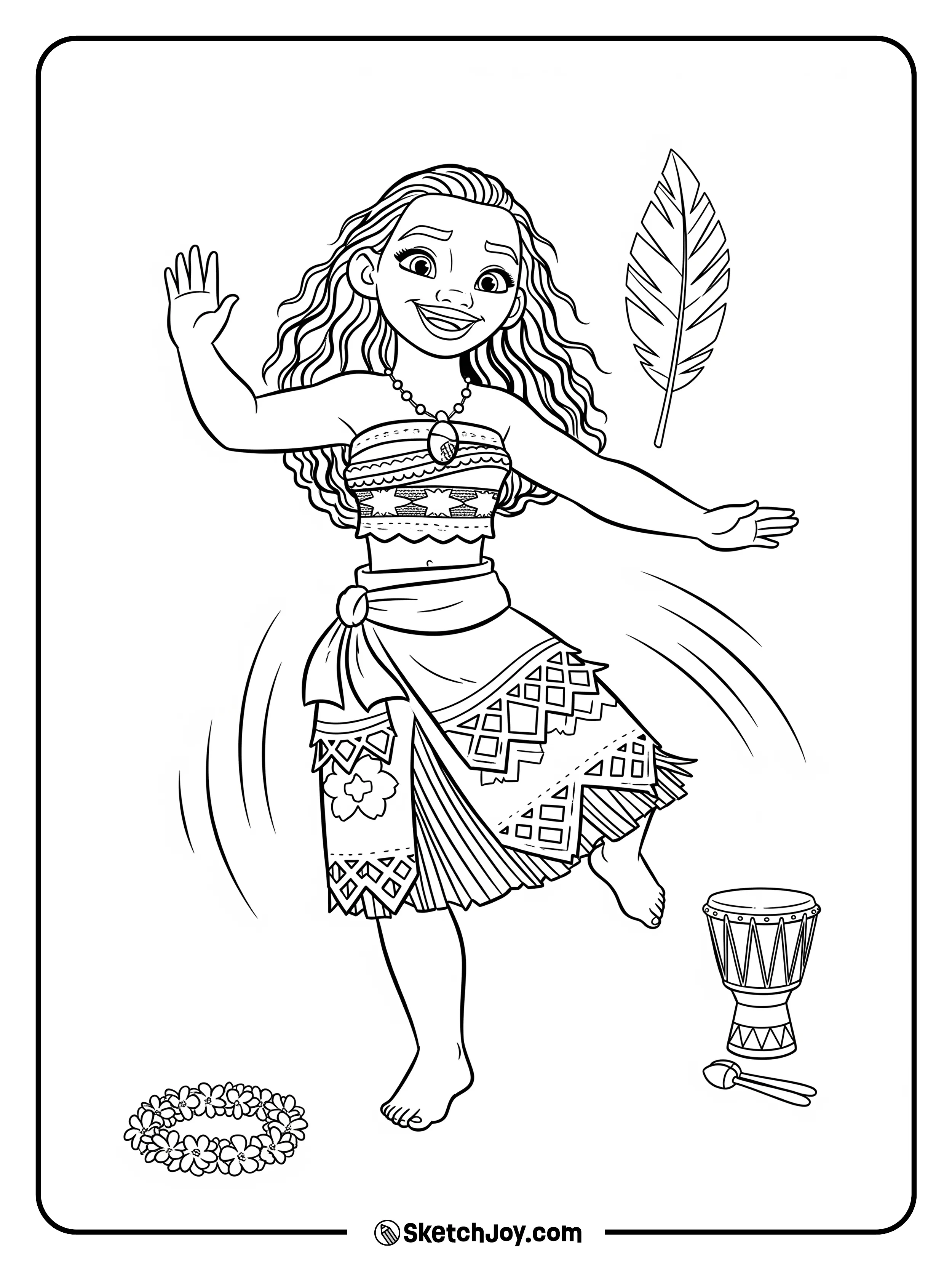 Moana performs a gentle dance in the village.