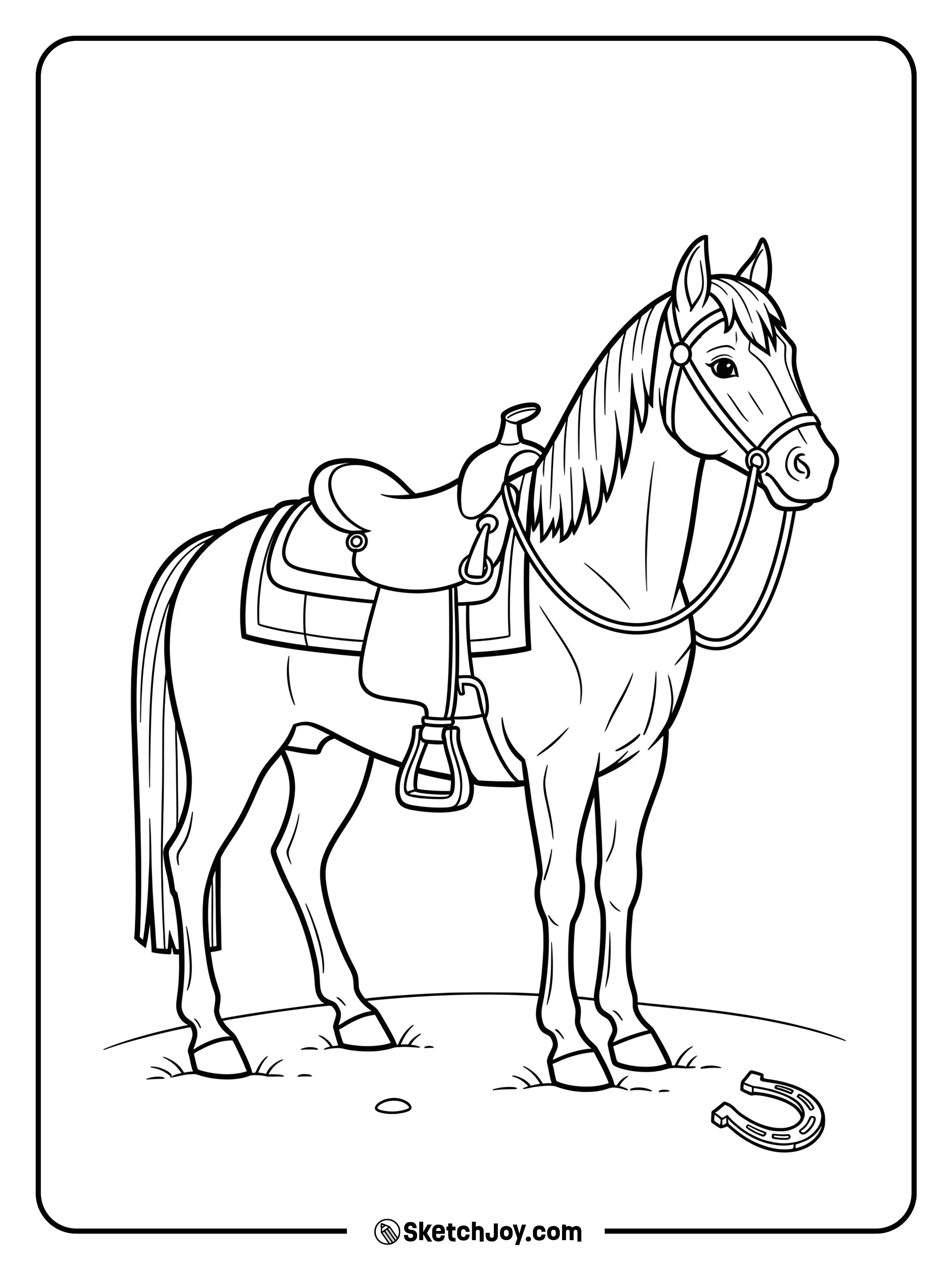 A calm horse ready for a trail ride.