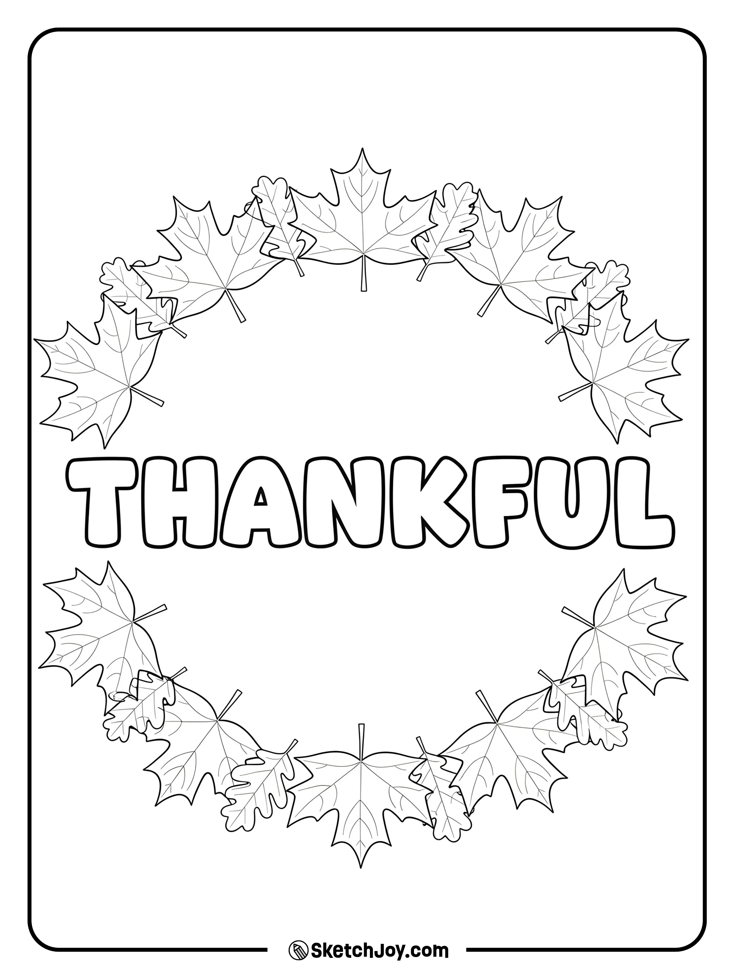 Hand-lettered “THANKFUL” framed by a leafy ring.