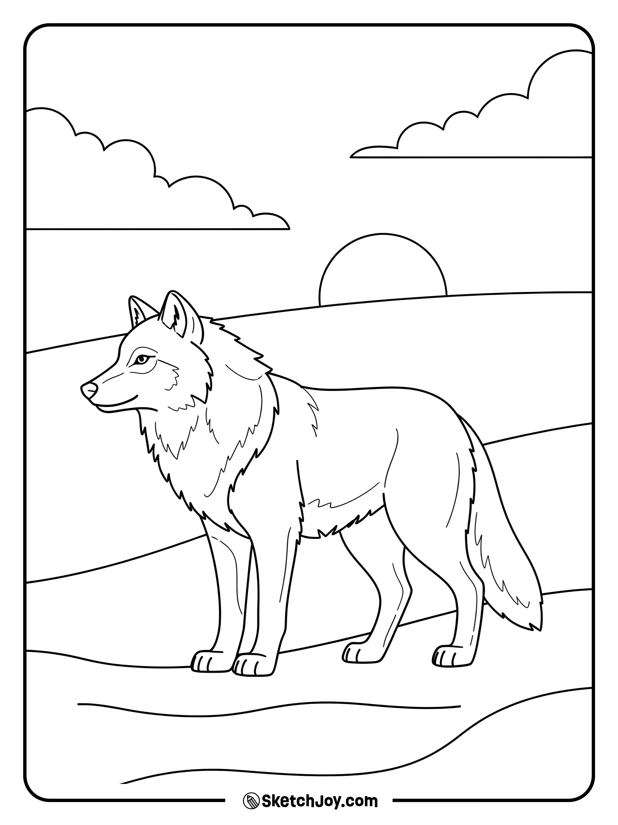 An Arctic wolf stands alert on a snow drift.