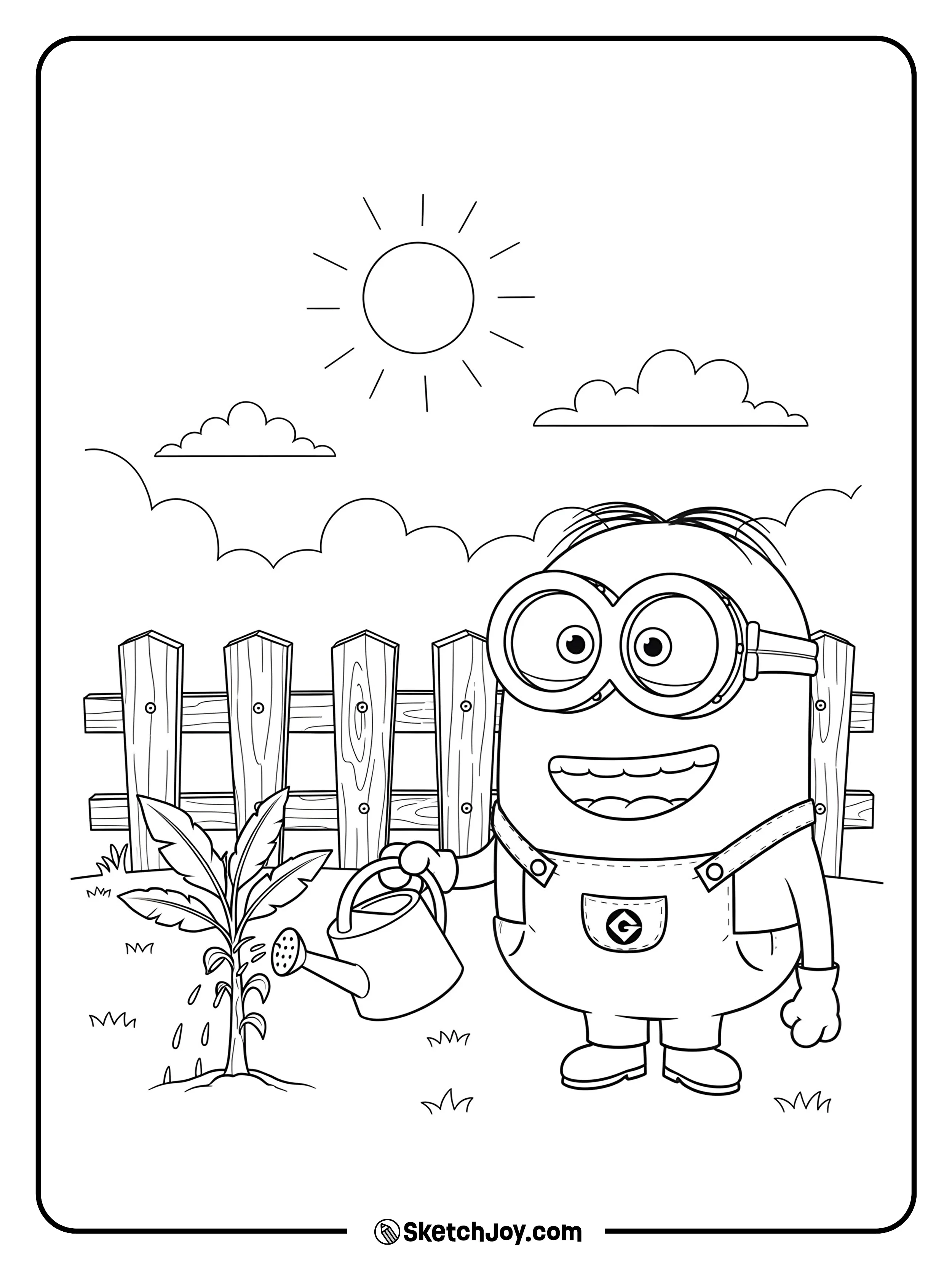 Kevin waters a banana sprout with a small can.