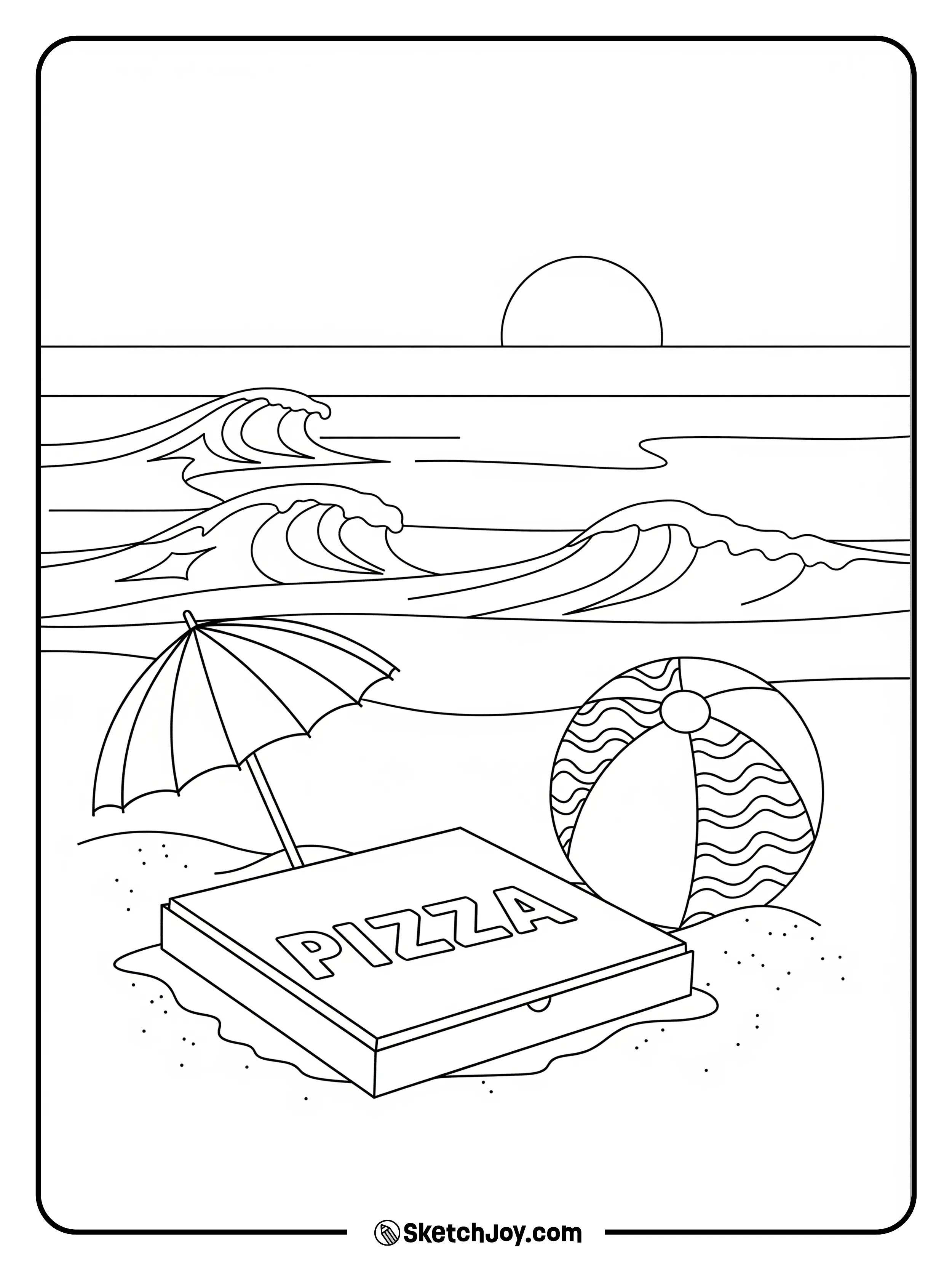A box sits on sand with waves in back.