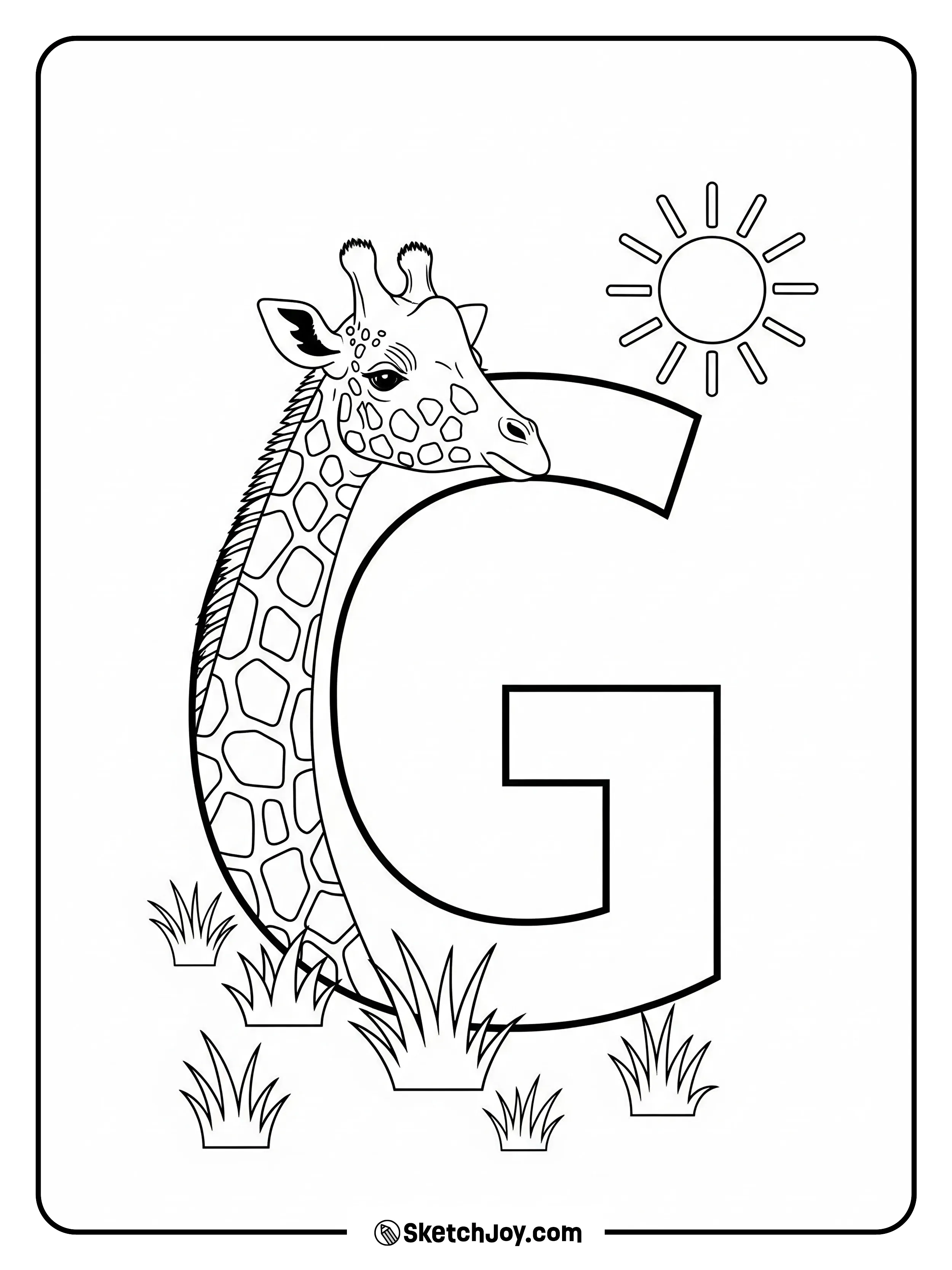 A bold letter G stands with a giraffe peeking through.