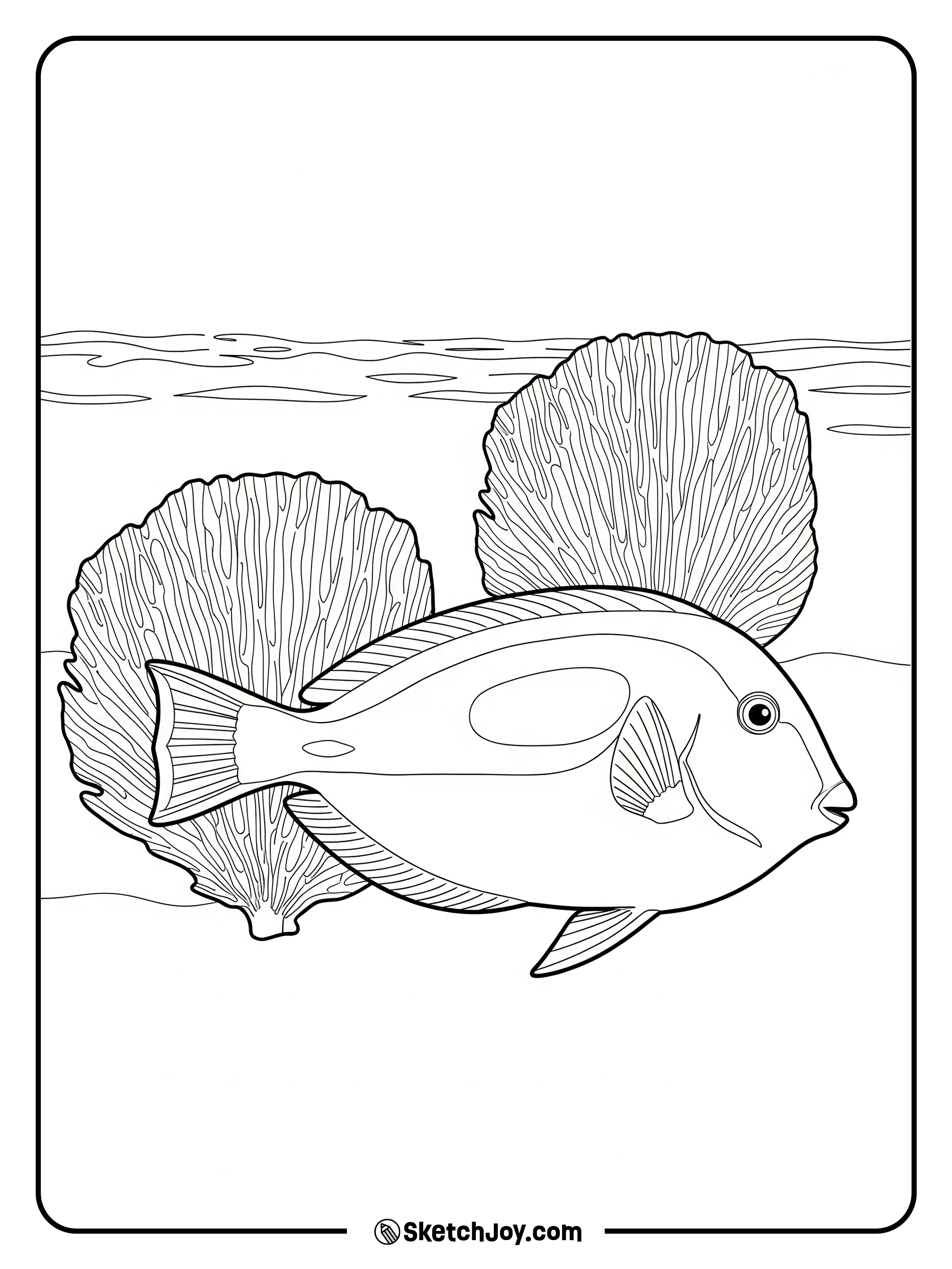 A blue tang glides over two coral fans.