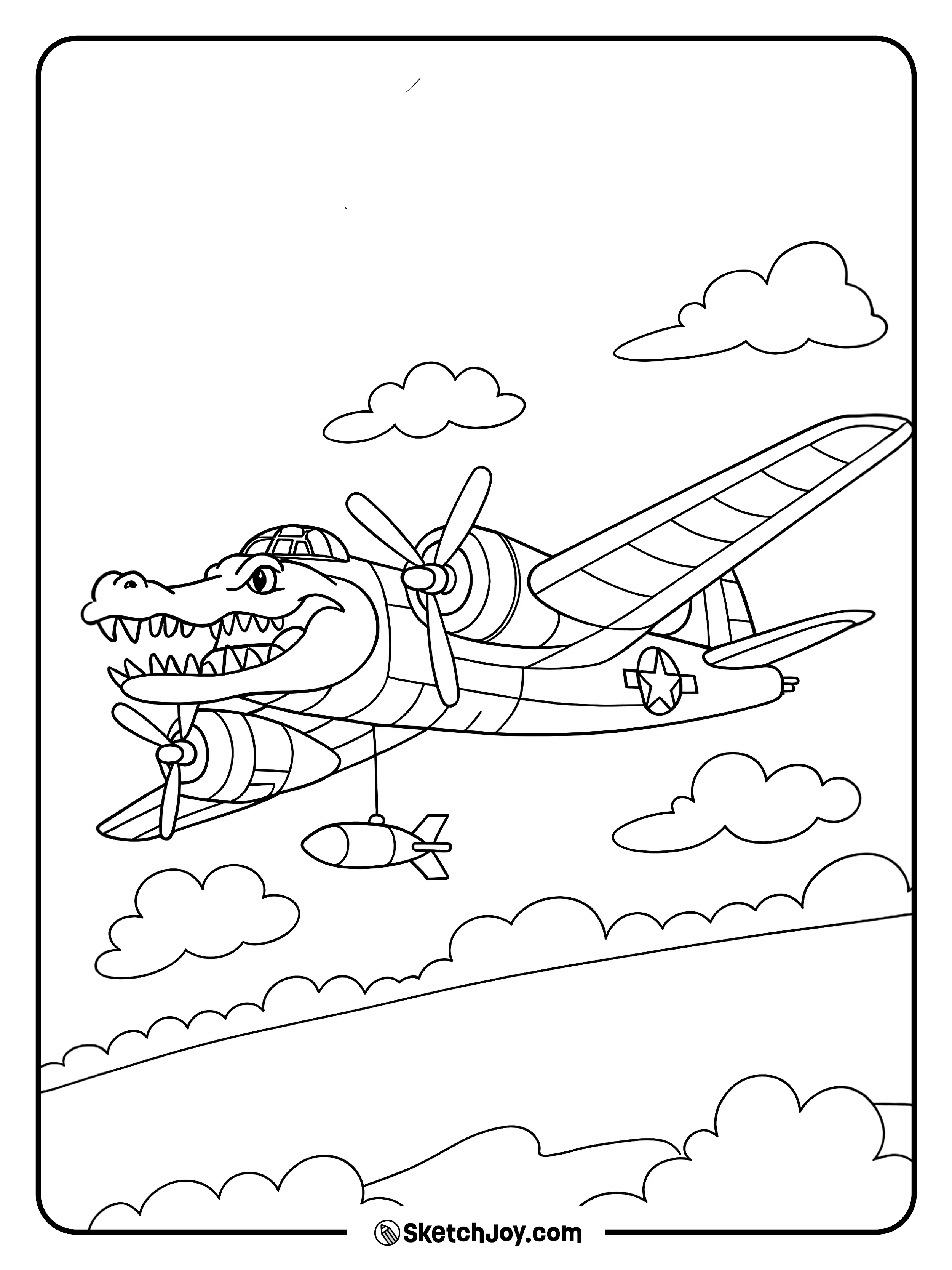 Bombardiro Crocodilo flying with a plane body.