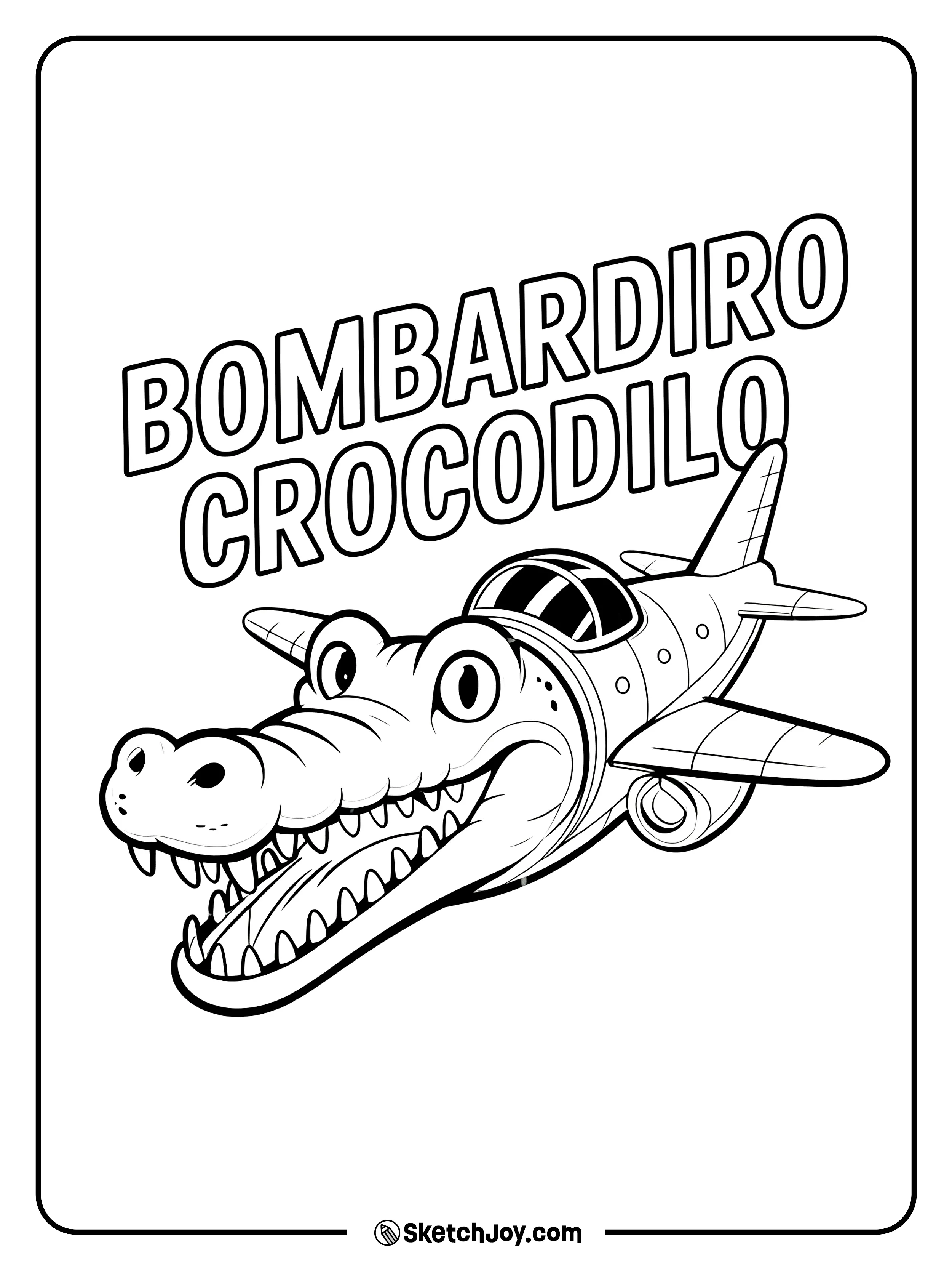 Bombardiro Crocodilo grinning with a jet body.