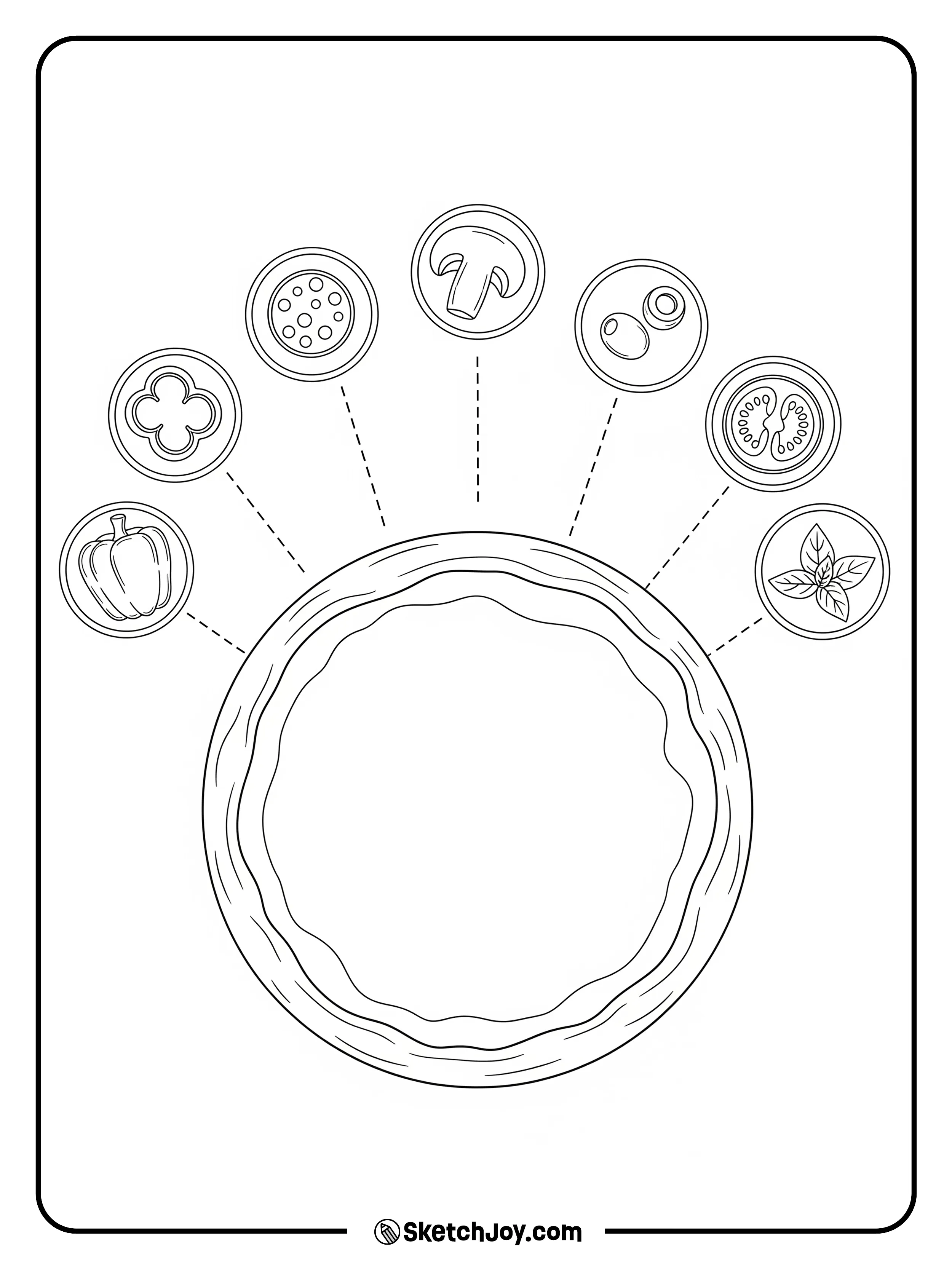A plain pie in the middle and small topping icons around it.