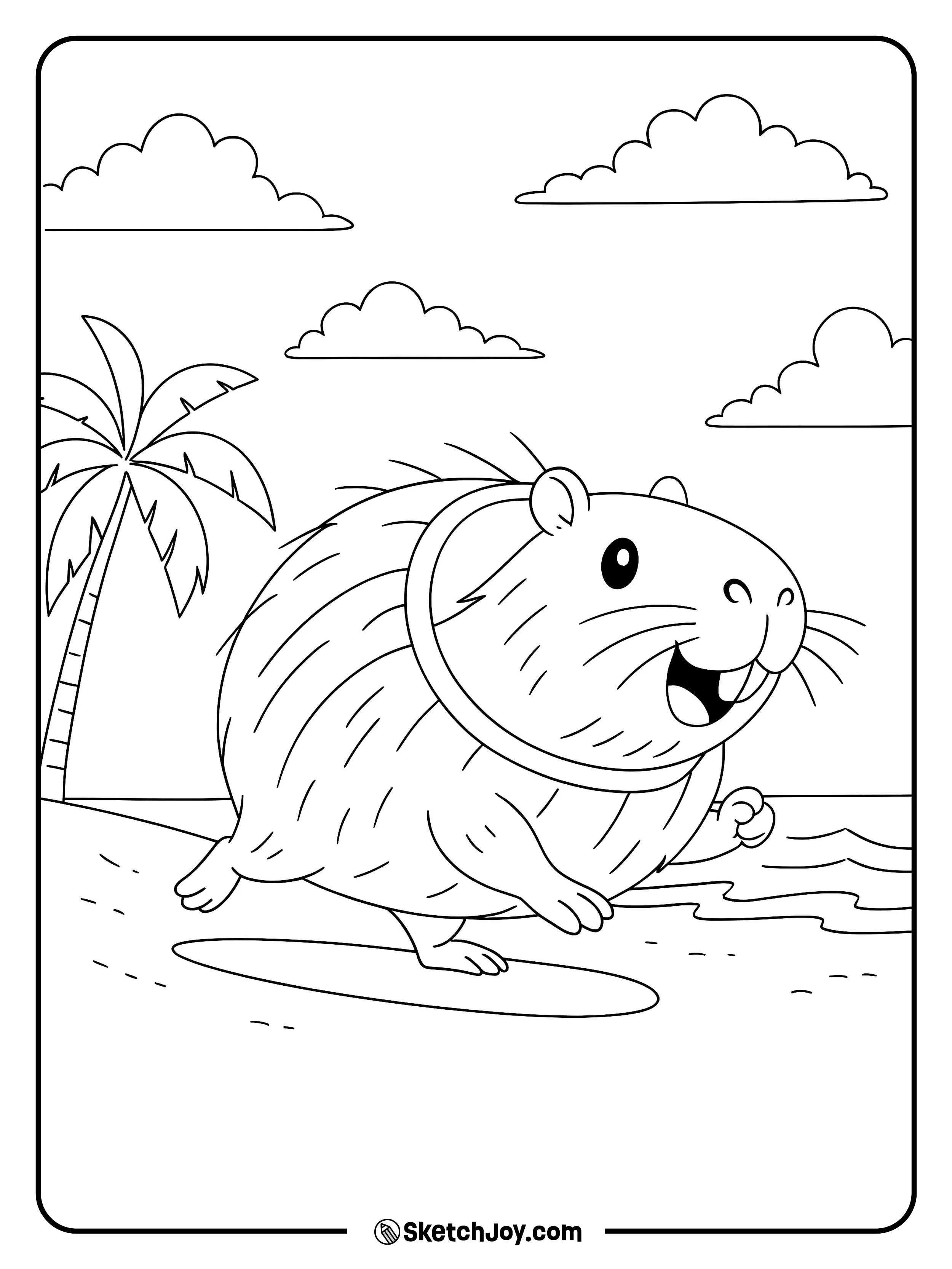 Burbaloni Lulilolli riding a board by the sea.