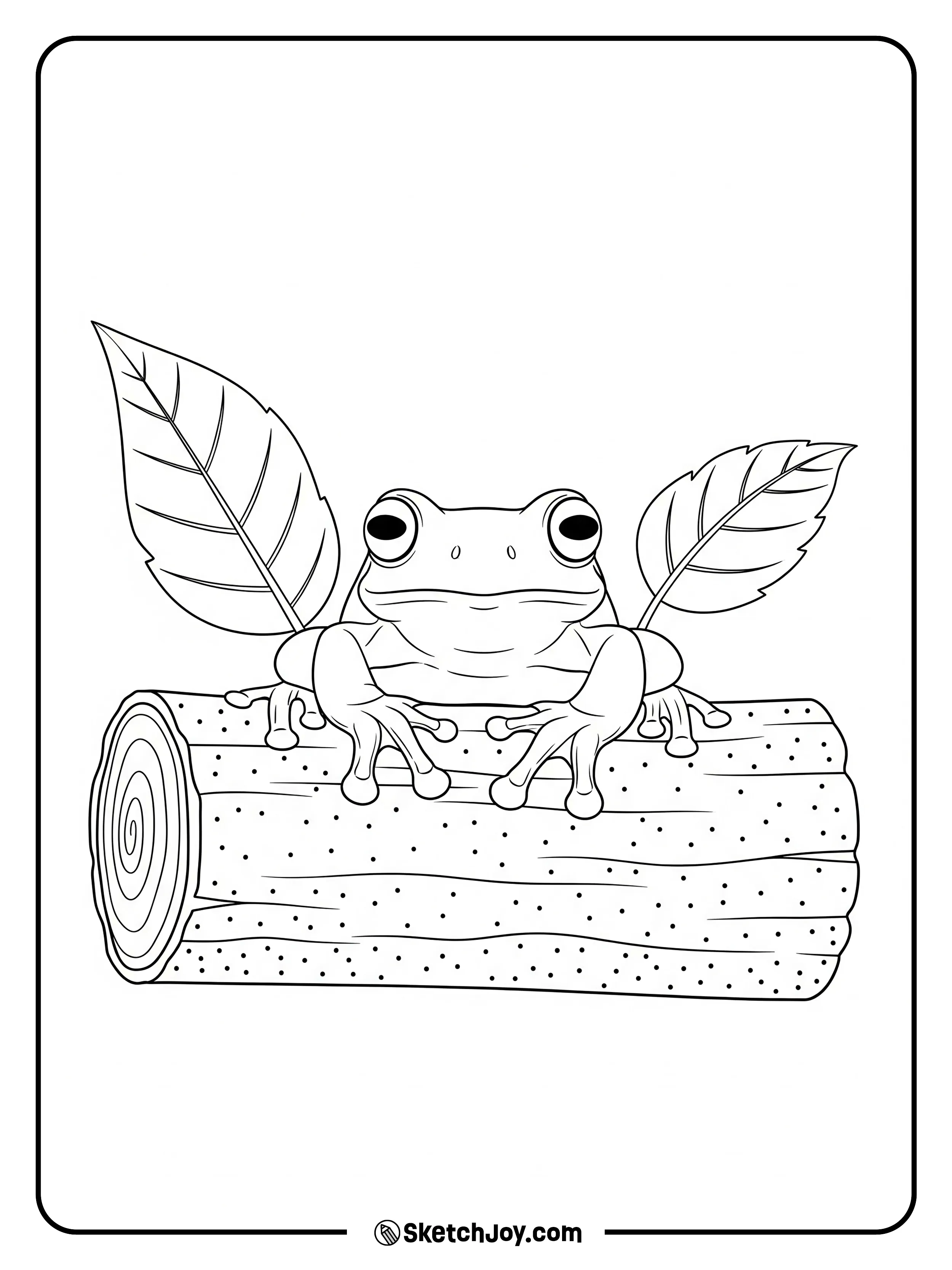 A slim frog blends on a bark strip.
