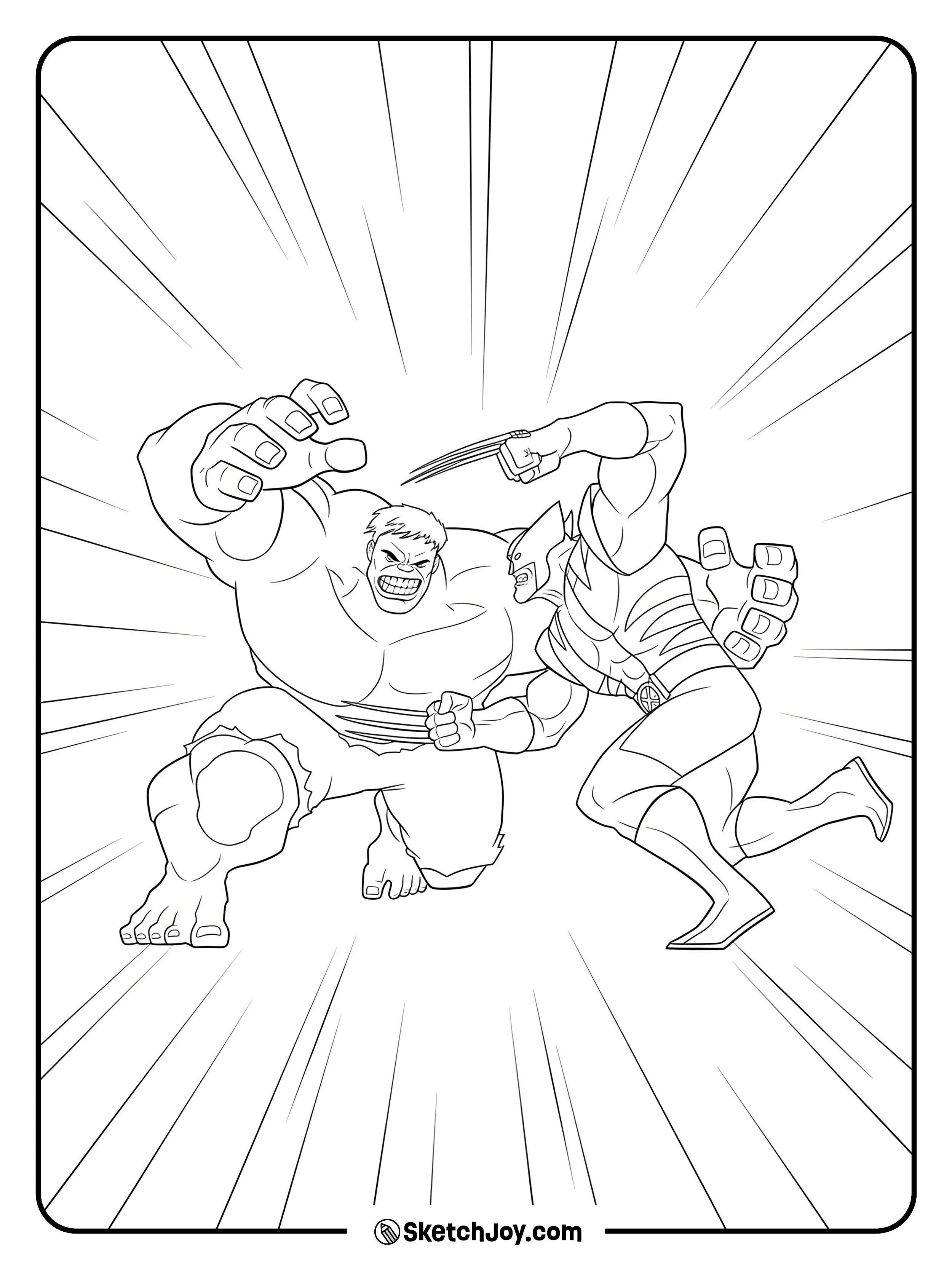 Hulk and Wolverine rush at each other.