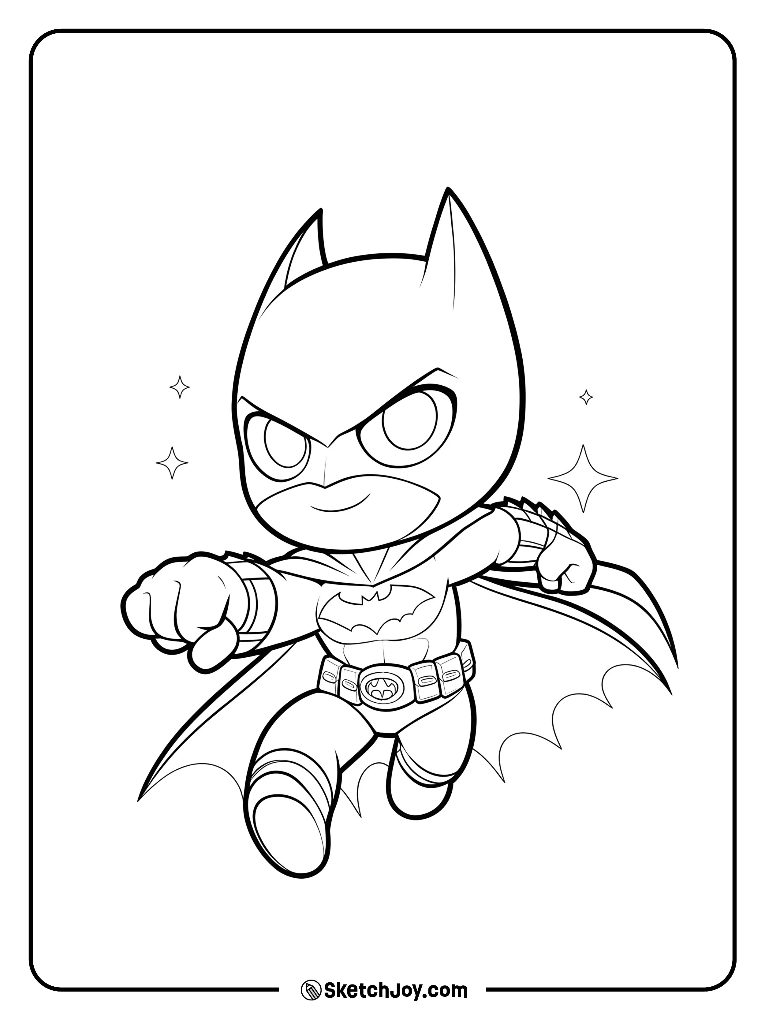 A small chibi Batman jumps forward with a strong punch.